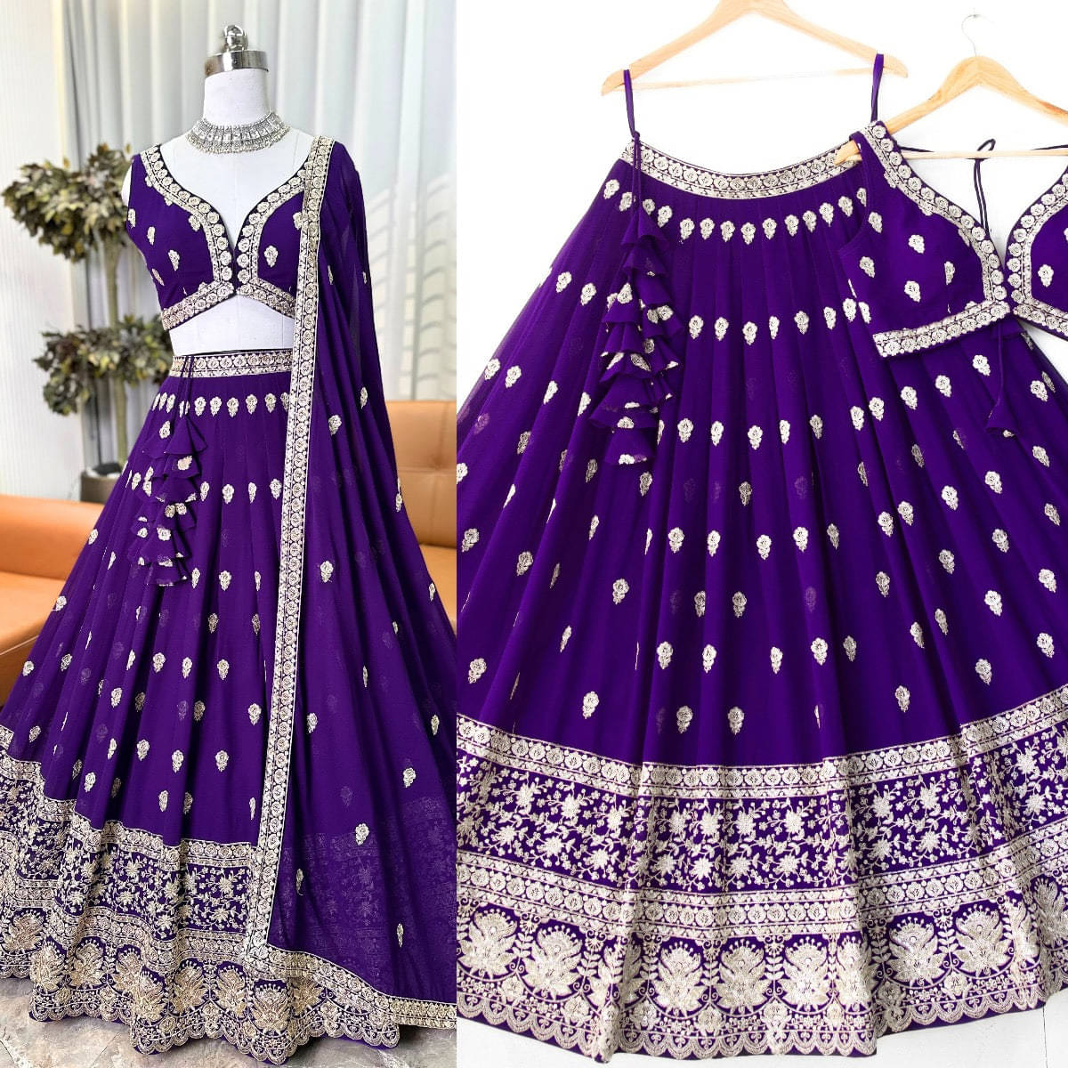     			A TO Z CART Purple Silk Chaniya Choli Semi Stitched Lehenga Single