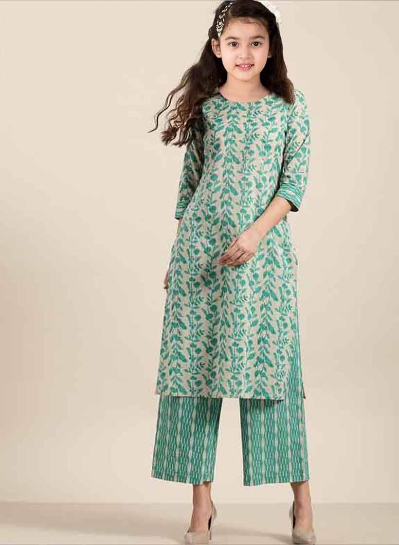     			Aika Girls Rayon Kurti with Pants ( Pack of 1 , Light Green )