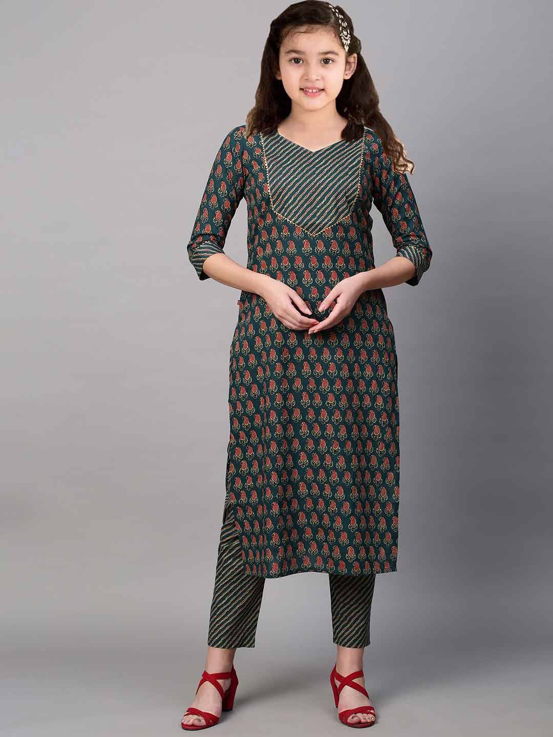     			Aika Girls Rayon Kurti with Pants ( Pack of 1 , Lime Green )