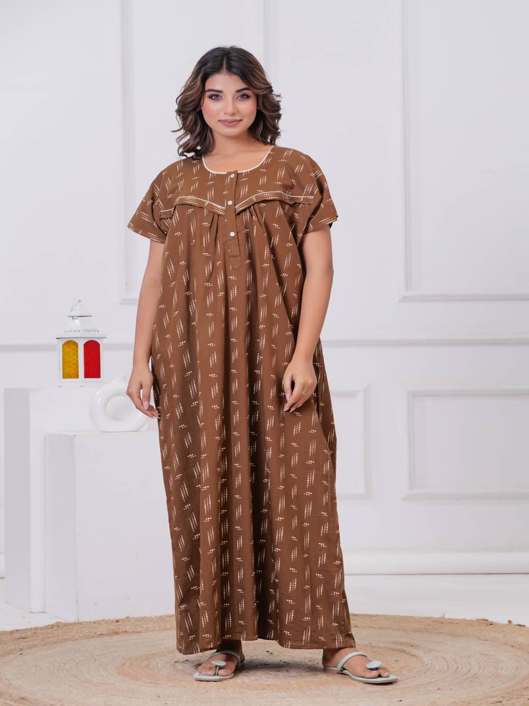     			Anjaneya Creations Brown Cotton Nursing Nighty