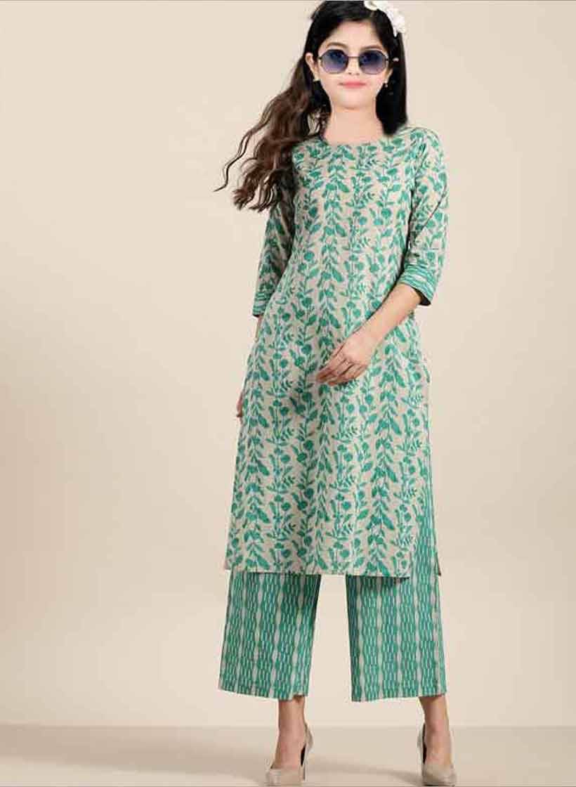     			Apnisha Girls Rayon Kurti with Pants ( Pack of 1 , Light Green )