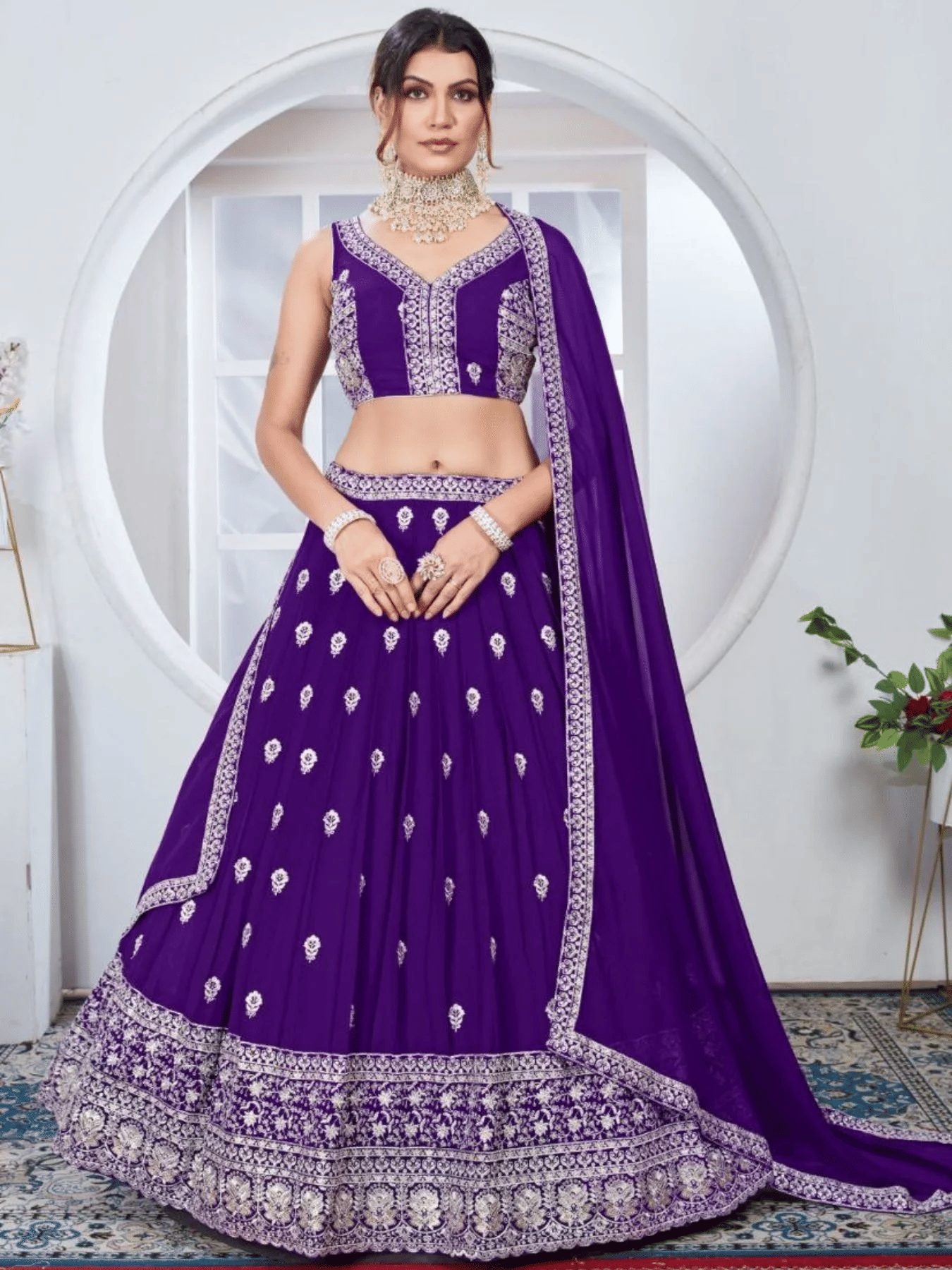     			Apnisha Purple Silk Chaniya Choli Semi Stitched Lehenga Single