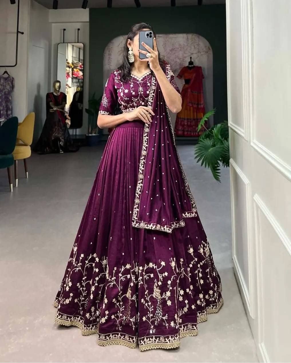 Apnisha Purple Silk Chaniya Choli Semi Stitched Lehenga Single