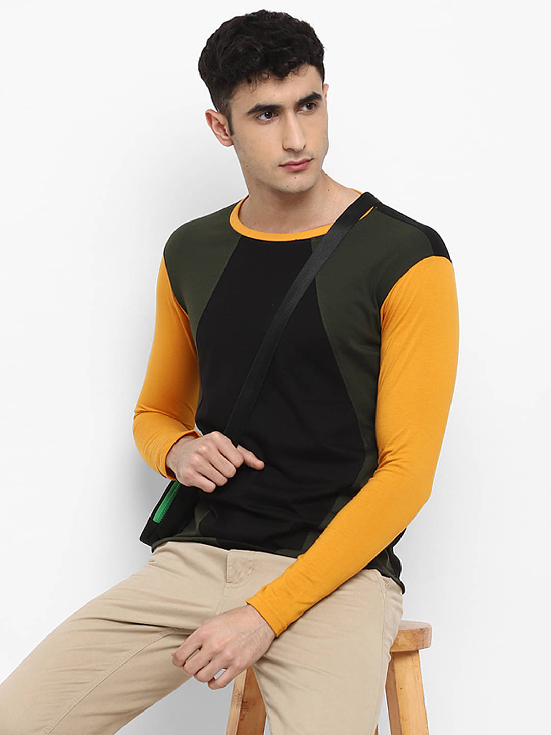     			BUKKL Cotton Regular Fit Colorblock Full Sleeves Men's Round T-Shirt - Green ( Pack of 1 )