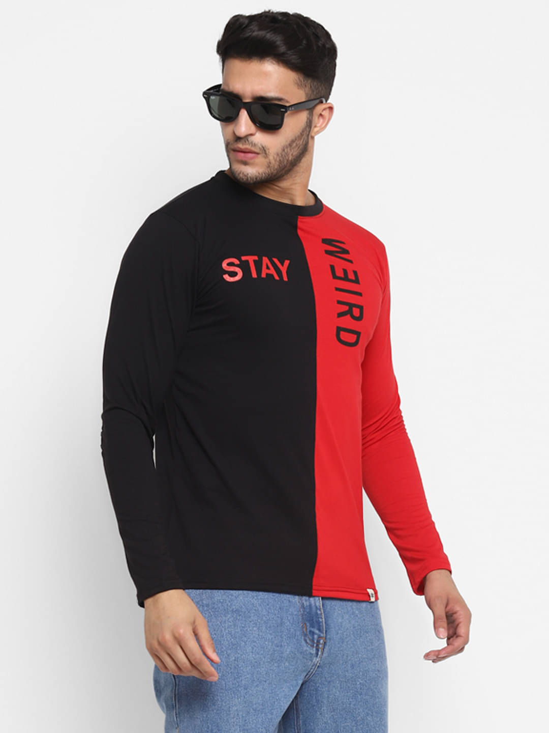 BUKKL Cotton Regular Fit Colorblock Full Sleeves Men's Round T-Shirt - Red ( Pack of 1 )     			BUKKL Cotton Regular Fit Colorblock Full Sleeves Men's Round T-Shirt - Red ( Pack of 1 )