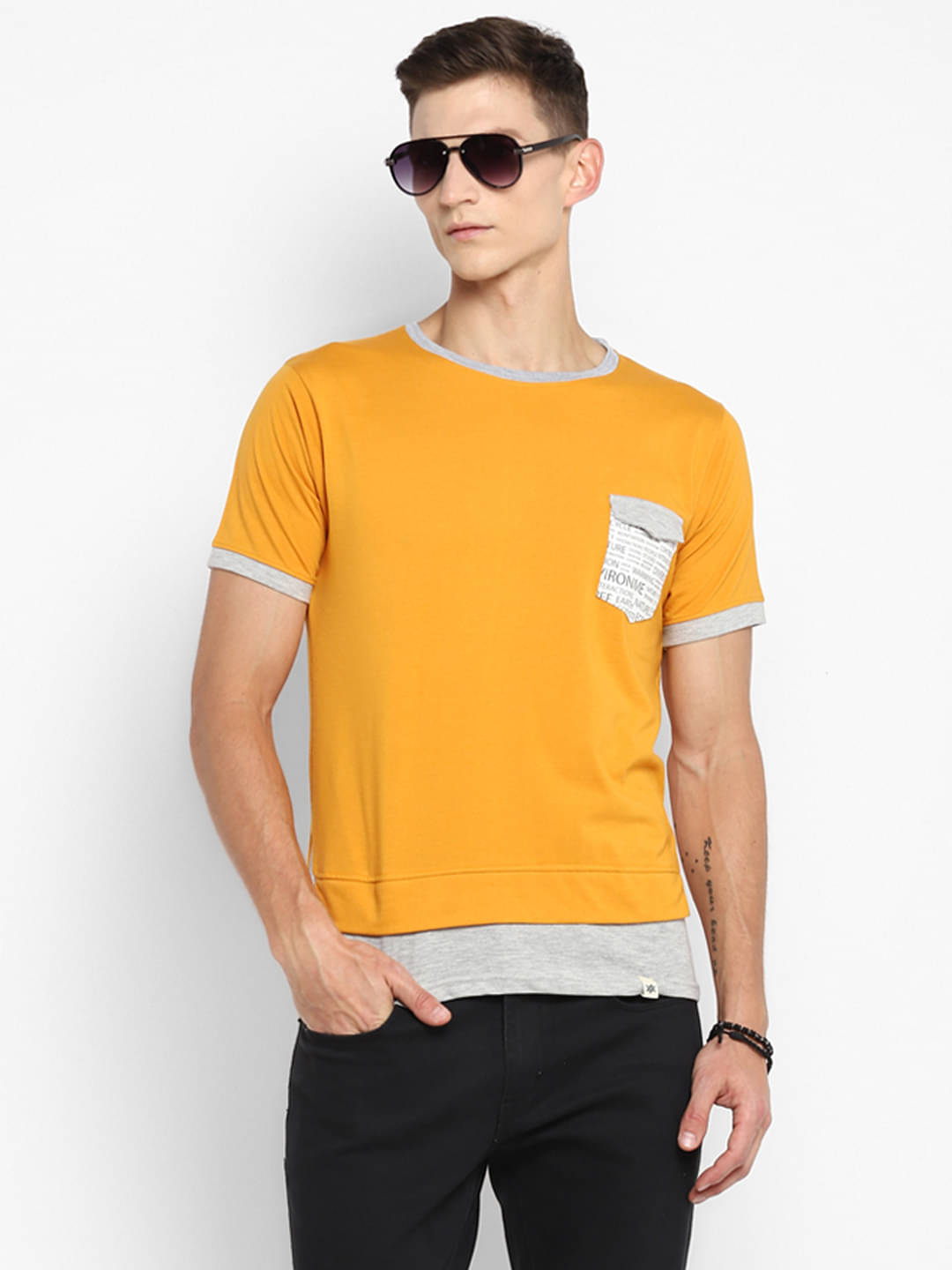 BUKKL Cotton Regular Fit Colorblock Half Sleeves Men's Round T-Shirt - Yellow ( Pack of 1 ) BUKKL Cotton Regular Fit Colorblock Half Sleeves Men's Round T-Shirt - Yellow ( Pack of 1 )