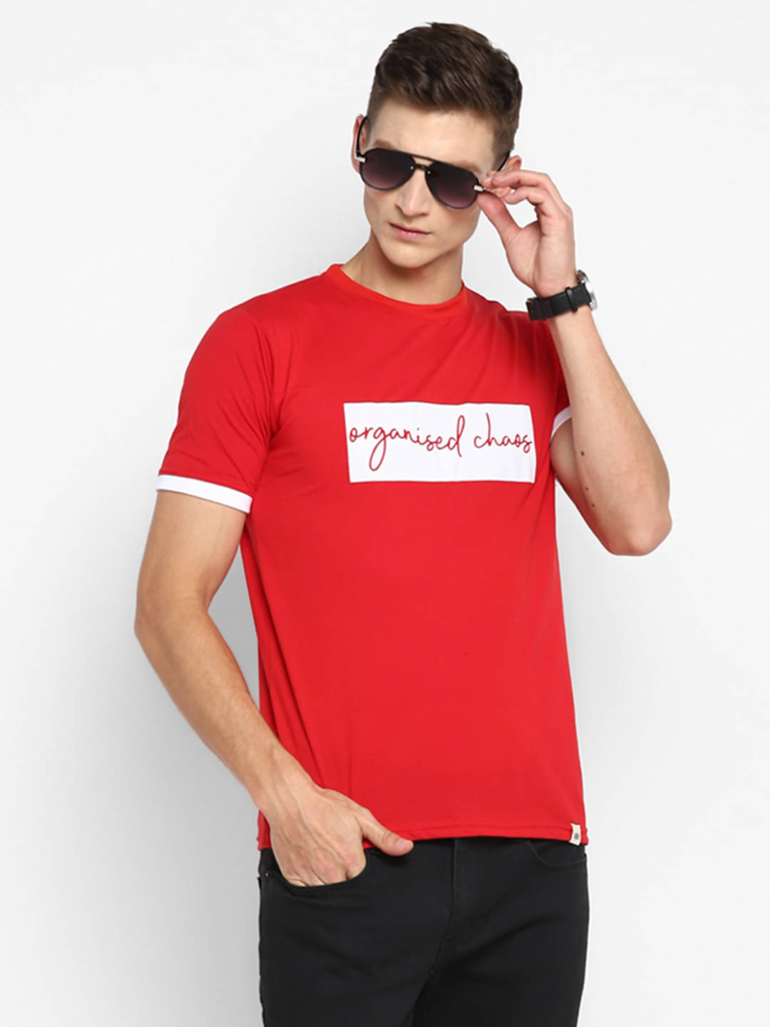     			BUKKL Cotton Regular Fit Printed Half Sleeves Men's Round T-Shirt - Red ( Pack of 1 )