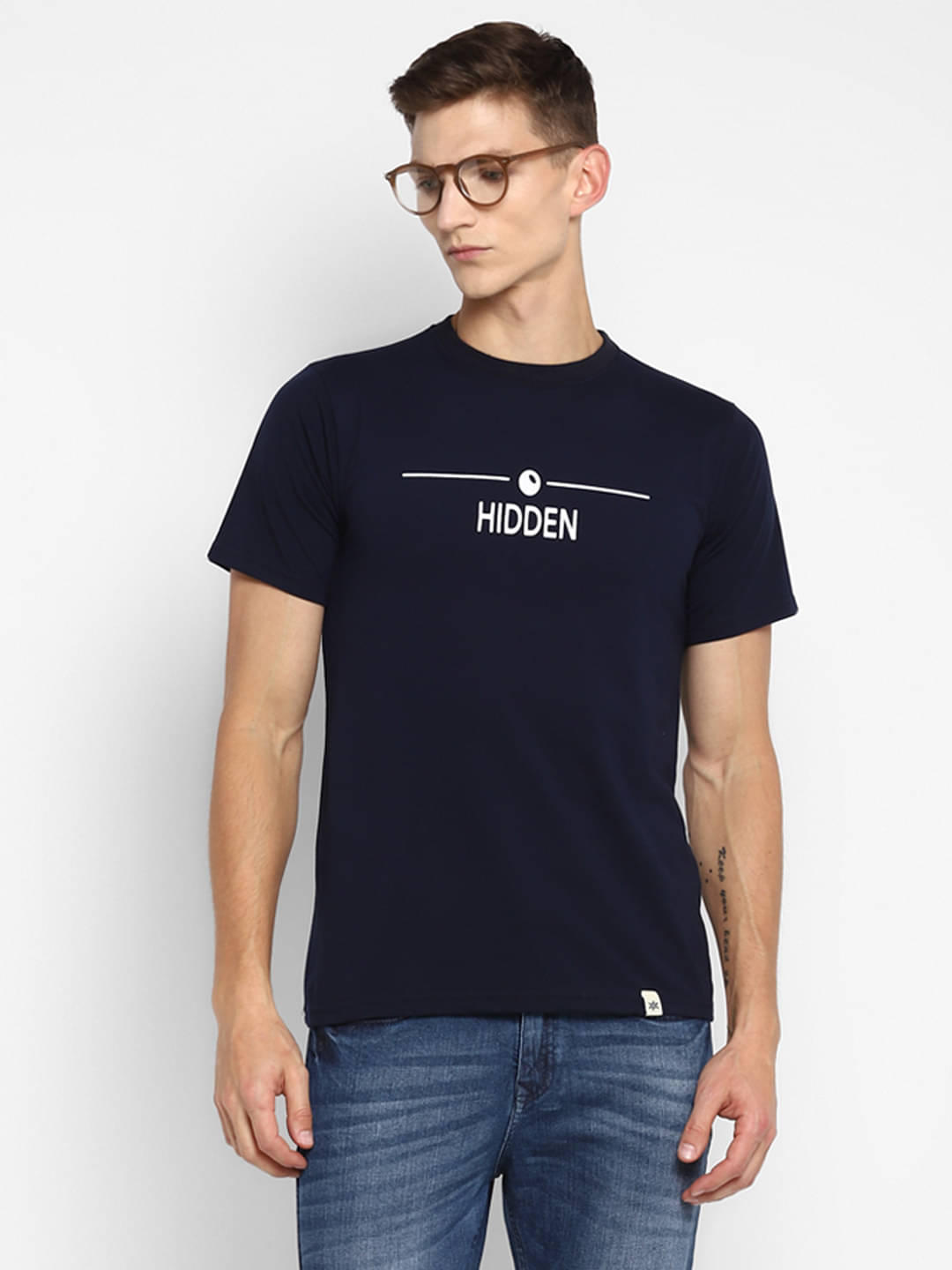     			BUKKL Cotton Regular Fit Printed Half Sleeves Men's Round T-Shirt - Navy ( Pack of 1 )