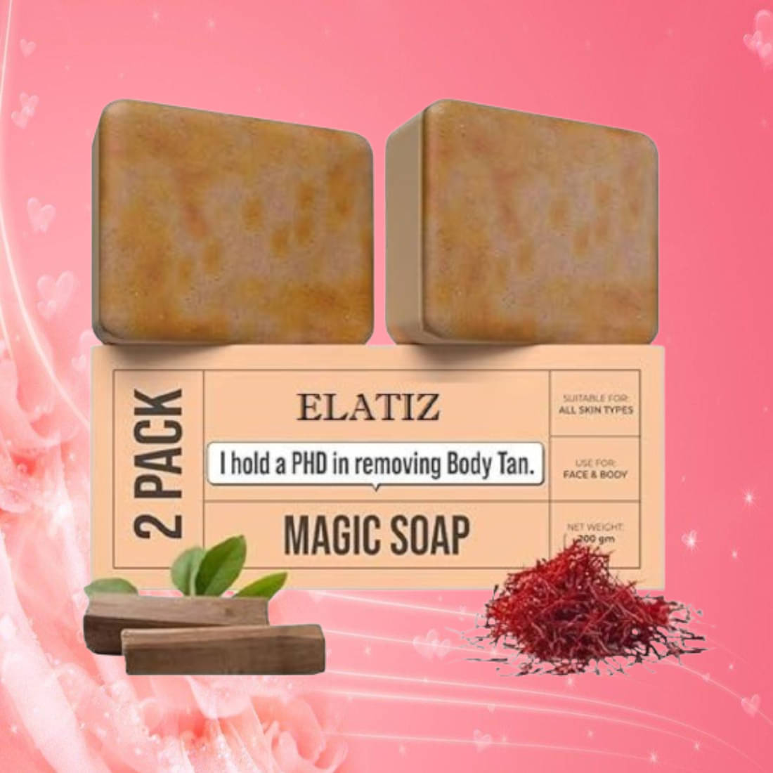     			Elatiz Beauty Saffron Magic Soap for Brightening Skin,100 gm each (Pack of 2)
