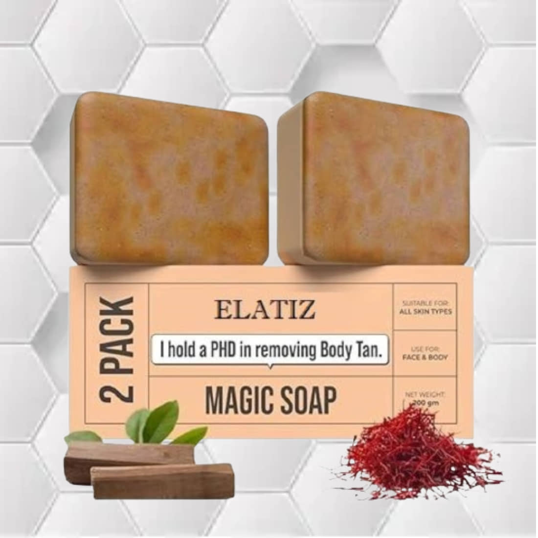 Elatiz Beauty Saffron Magic Soap for Brightening Skin,100 gm each (Pack of 2)