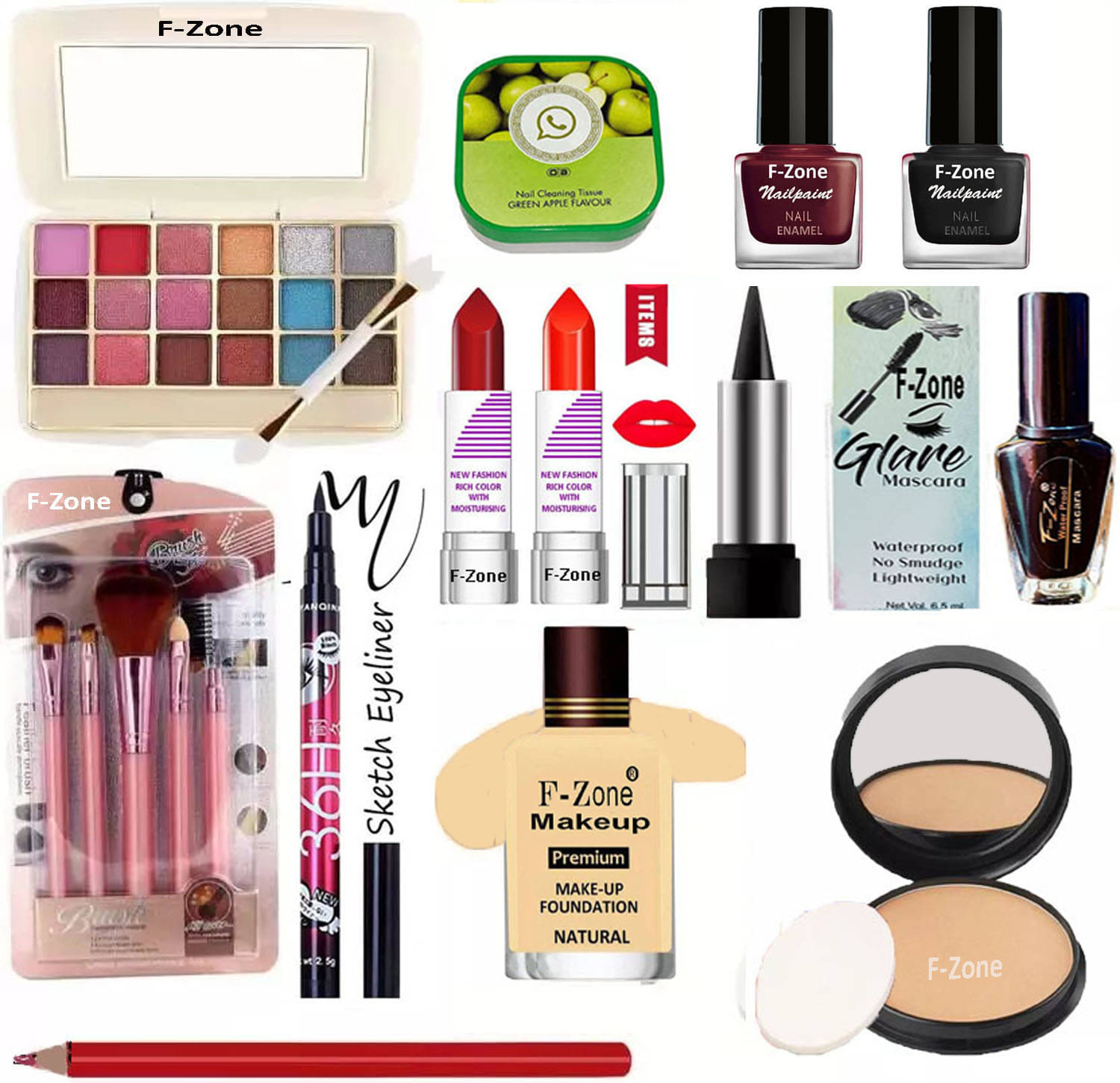     			F Zone Makeup Kit ( Eye shadow::Eye Mascara::Compact::Face Foundation )