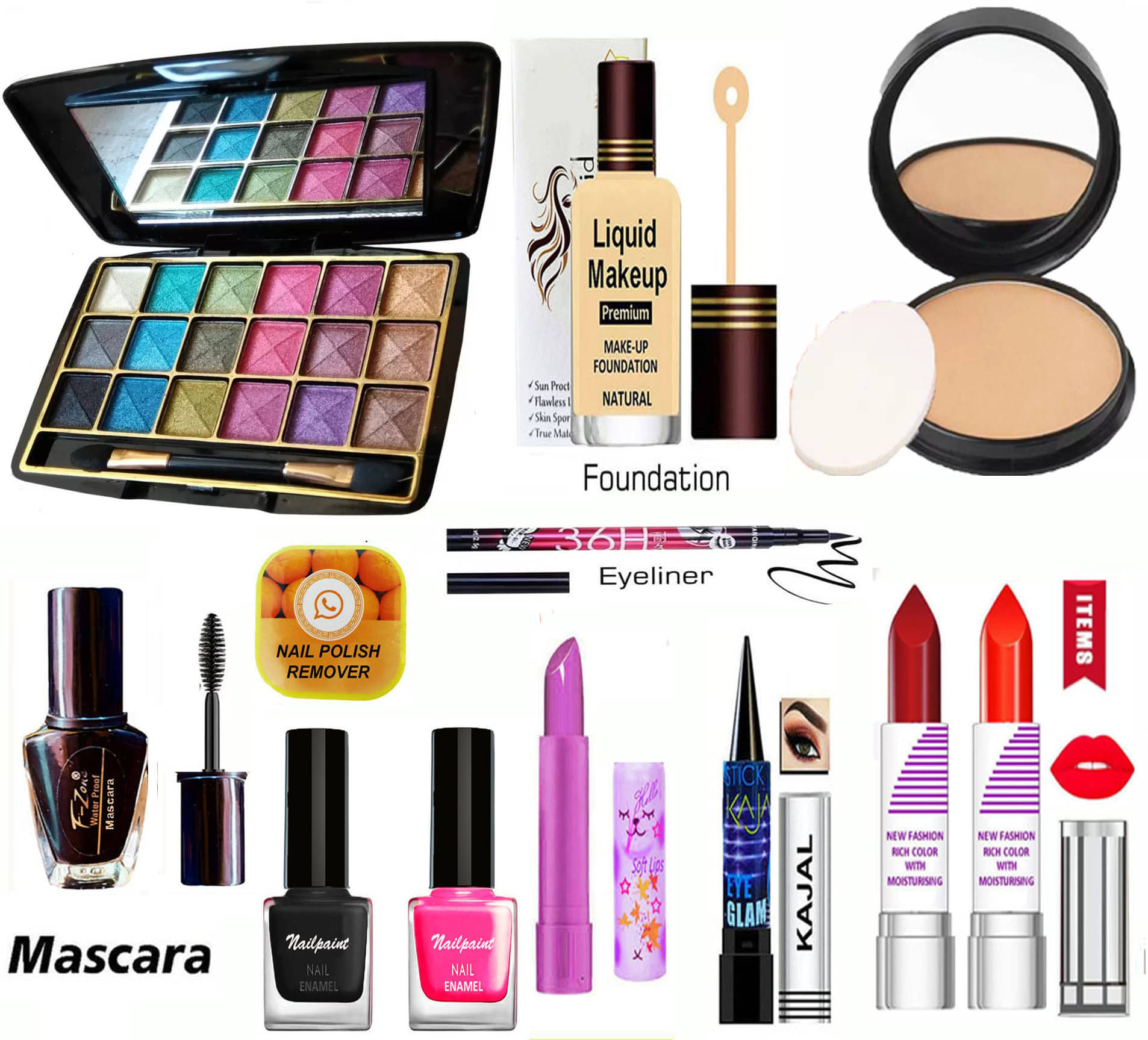     			F Zone Makeup Kit ( Eyeshadow,Kajal,Lipstick,Liner,Mascara,Compact,Foundation )