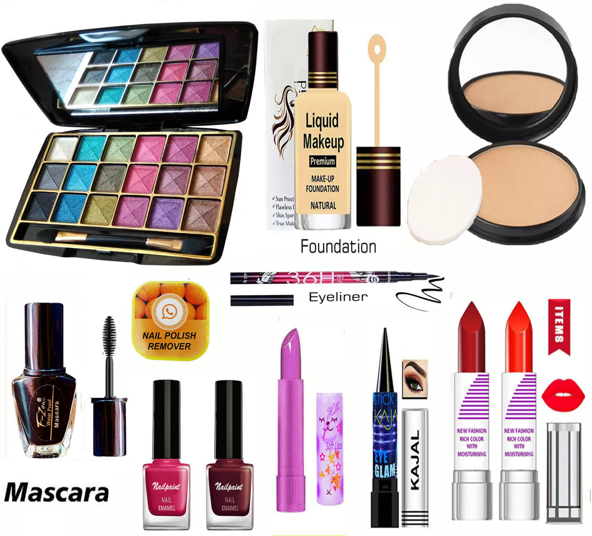     			F Zone Makeup Kit ( Eyeshadow,Kajal,Lipstick,Liner,Mascara,Compact,Foundation )