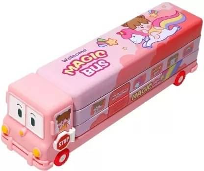 FREEDY 1pcs Bus Shape Geometry Box(2 Compartment)Pencil Case with Sharpener Pencil Box Cartoon Art Metal Pencil Box (Set of 1, Pink) FREEDY 1pcs Bus Shape Geometry Box(2 Compartment)Pencil Case with Sharpener Pencil Box Cartoon Art Metal Pencil Box (Set of 1, Pink)