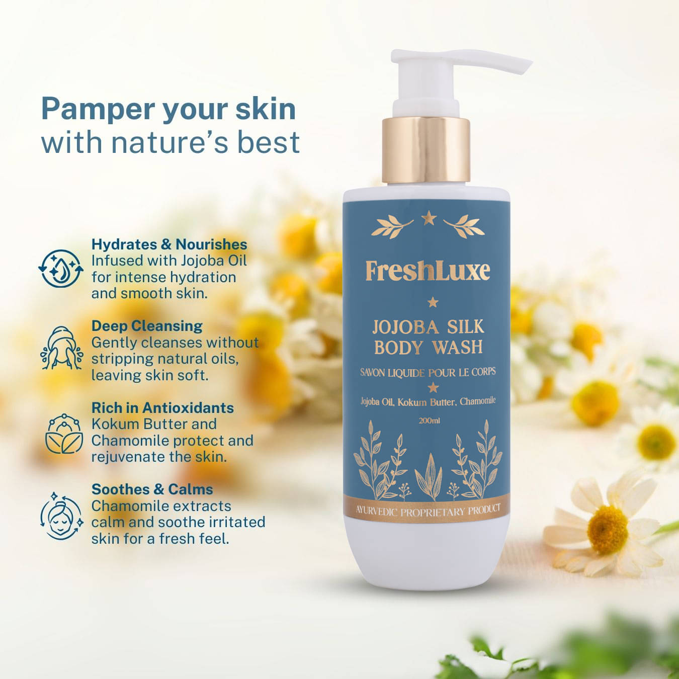     			FreshLuxe Silk Bodywash Jojoba Oil, Kokum Butter & Chamomile Gel-Based Unisex 200ml (Pack of 1)