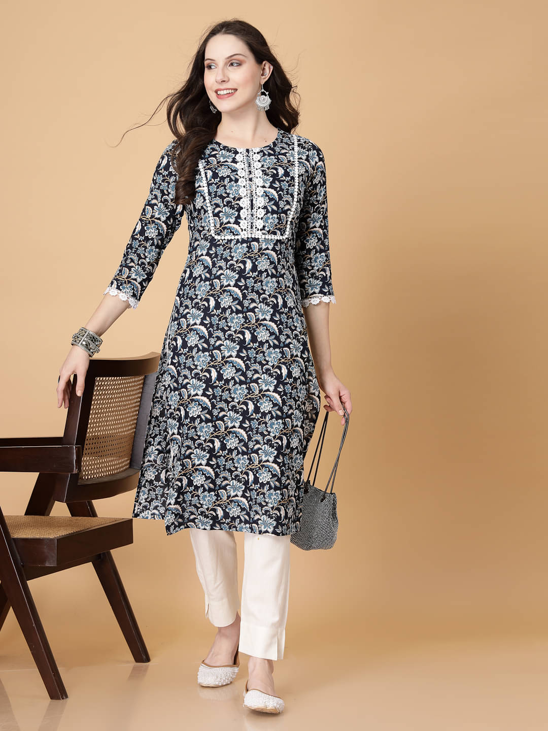 GOD BLESS Pack of 1 Viscose Rayon Printed Straight Women's Kurti - ( Blue )     			GOD BLESS Pack of 1 Viscose Rayon Printed Straight Women's Kurti - ( Blue )