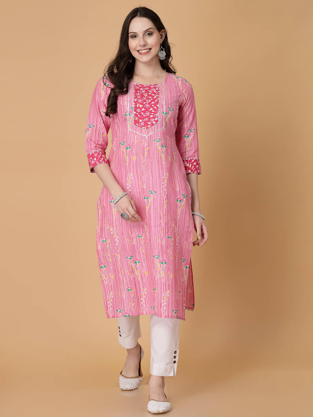     			GOD BLESS Pack of 1 Cotton Printed Straight Women's Kurti - ( Pink )