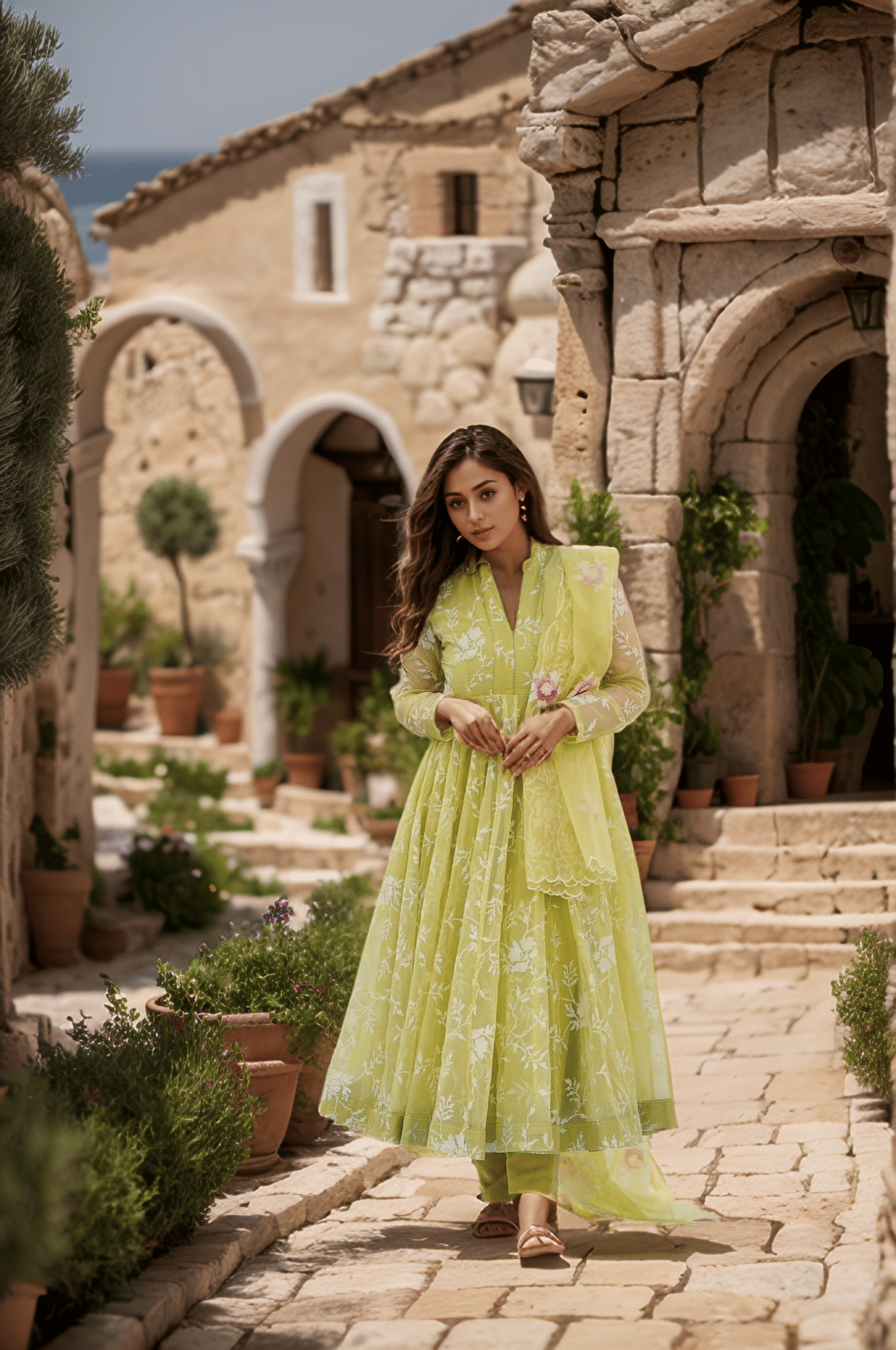     			GREEN FLOWER Organza Embroidered Kurti With Pants Women's Stitched Salwar Suit - Yellow ( Pack of 1 )