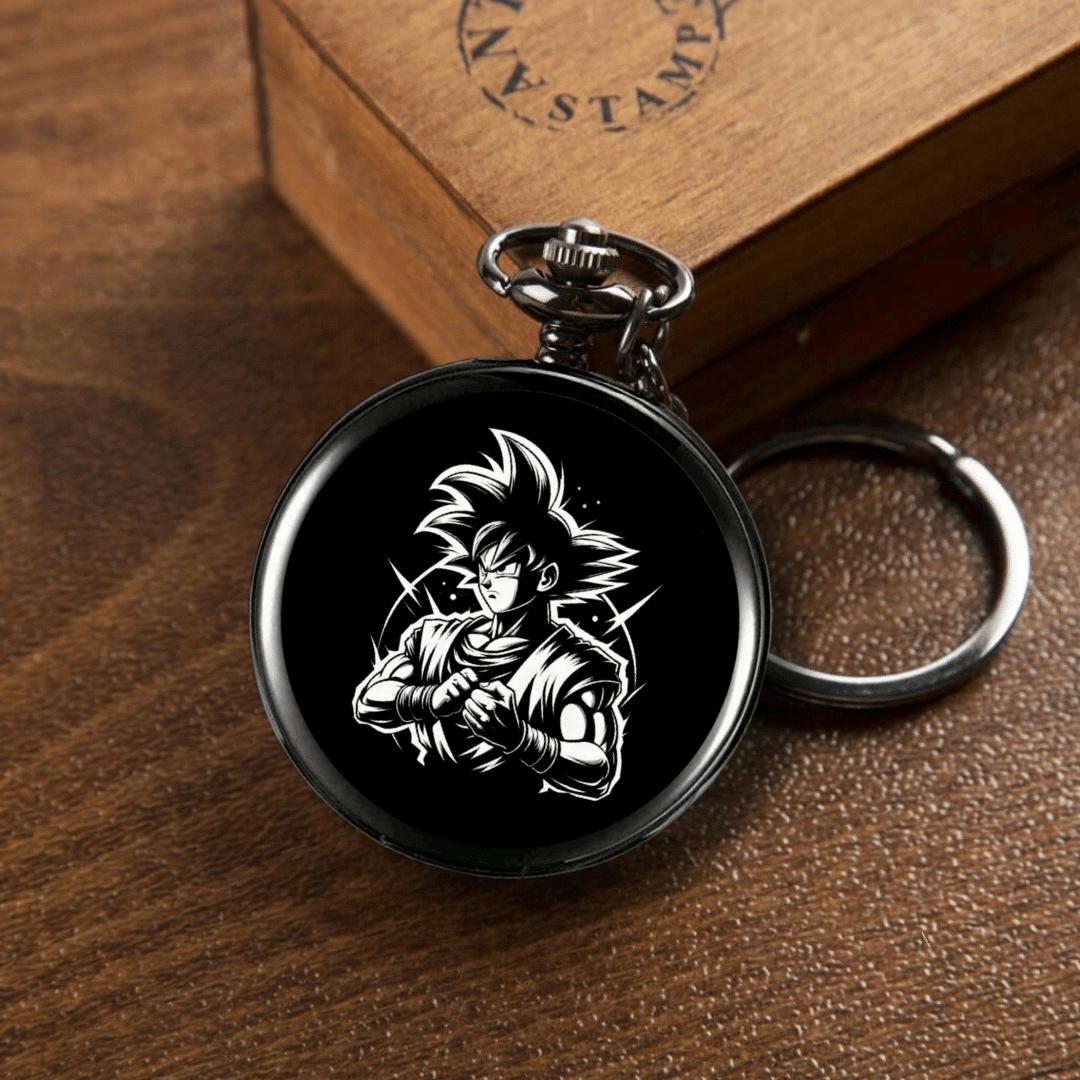     			Anime Goku Face Pocket Watch Keychain in Black Finish | Vintage Style Gift for Kids, Boys, Girls, Fans of Goku