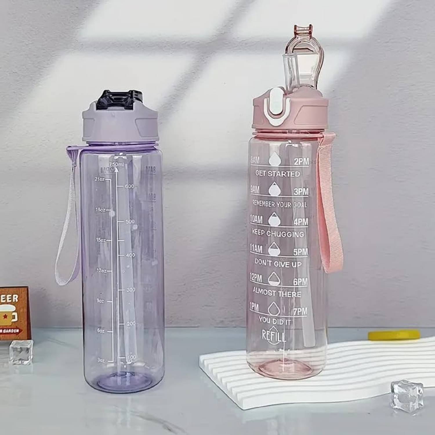     			Green Tales Motivational Water Bottle 900ml Assorted Plastic Sipper Water Bottle 900 mL ( Set of 2 )