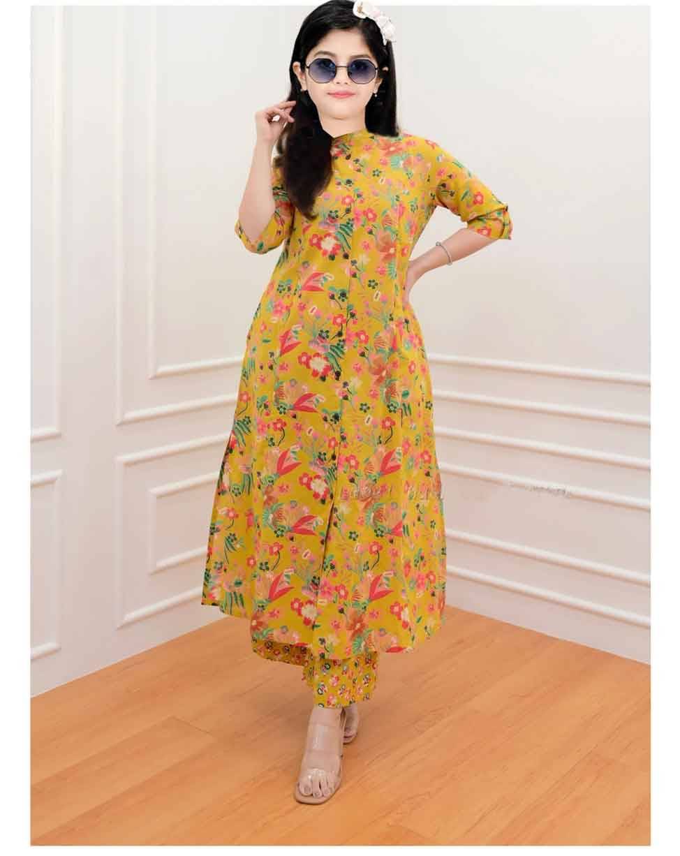     			JULEE Girls Rayon Kurti with Pants ( Pack of 1 , Yellow )