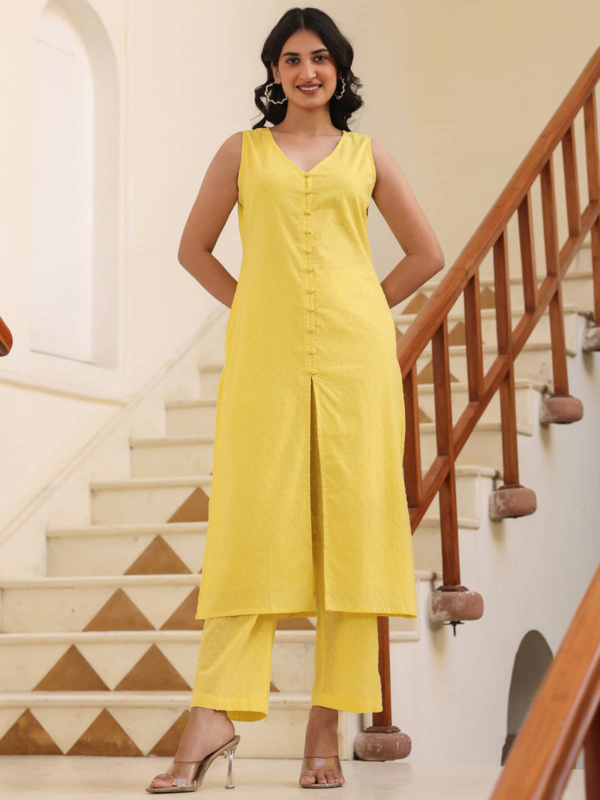 Janasya Cotton Self Design Kurti With Pants Women's Stitched Salwar Suit - Yellow ( Pack of 1 ) Janasya Cotton Self Design Kurti With Pants Women's Stitched Salwar Suit - Yellow ( Pack of 1 )