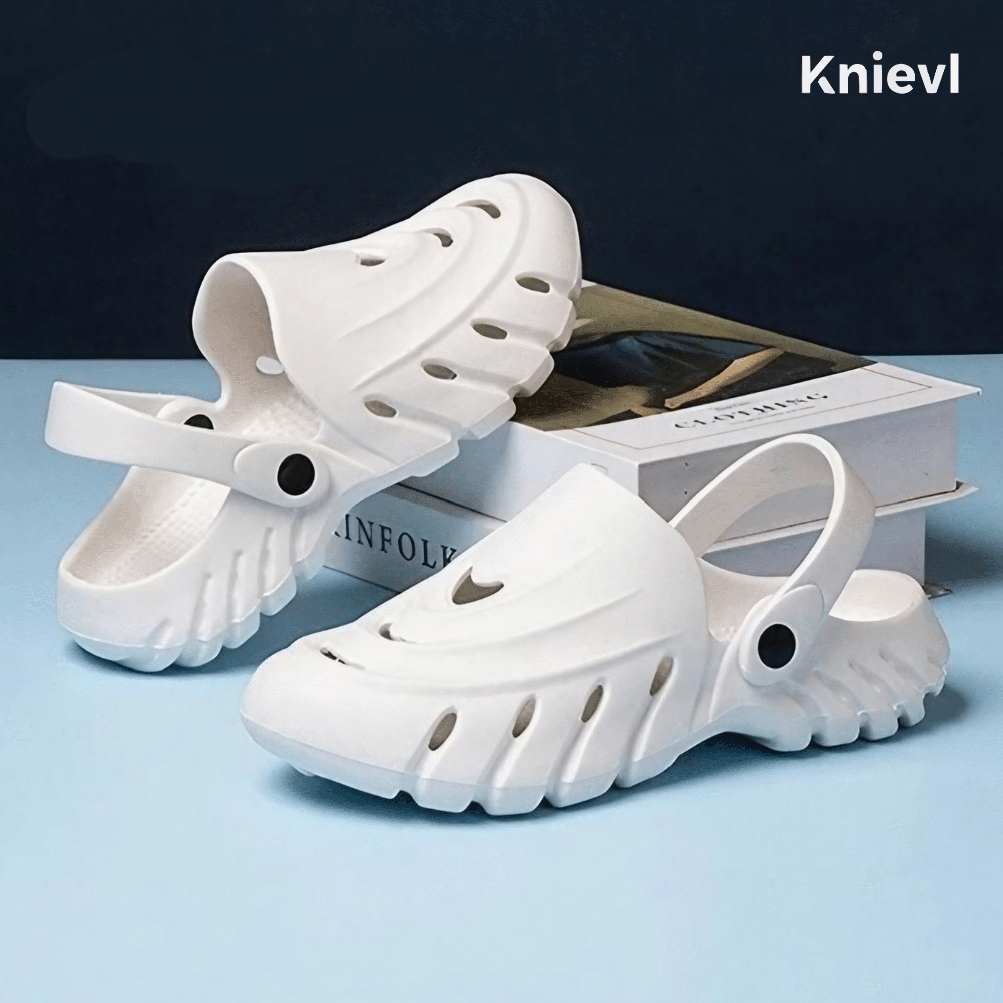     			KNIEVL - White Men's Clogs