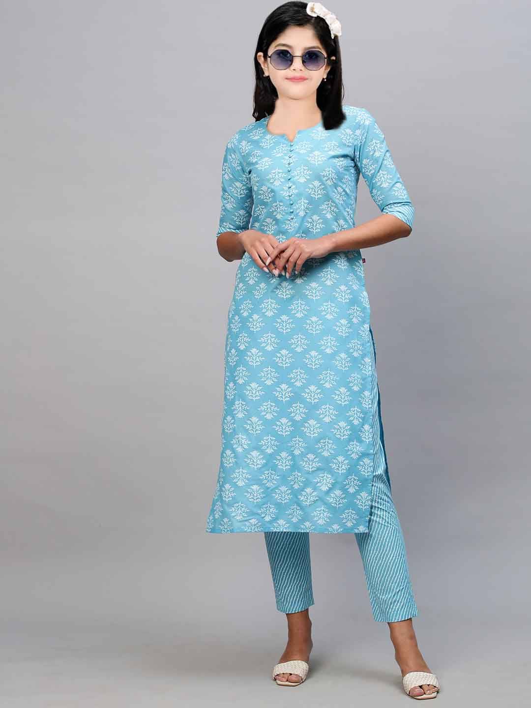     			KV Fashion Girls Rayon Kurti with Pants ( Pack of 1 , Sky Blue )