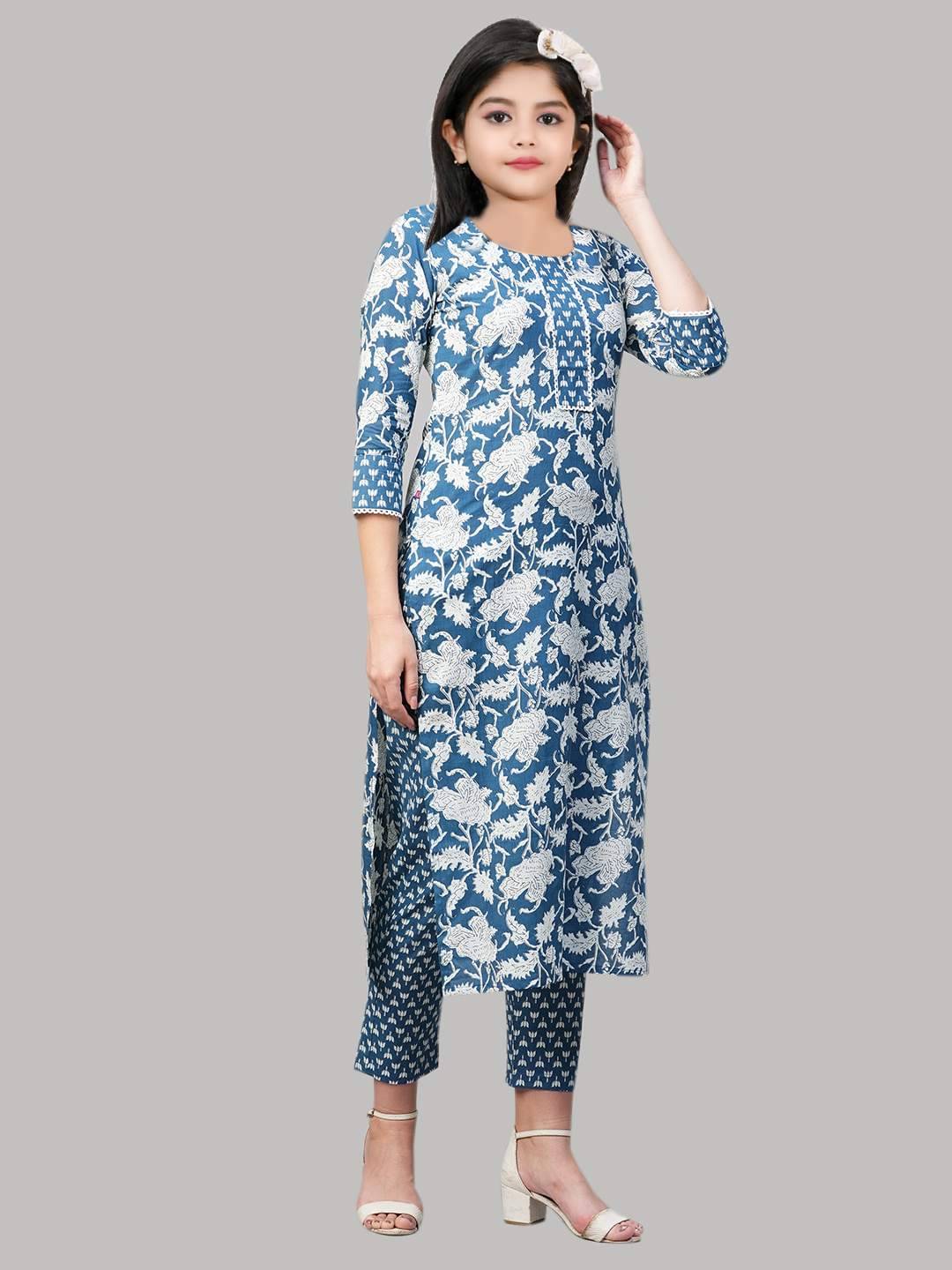     			KV Fashion Girls Rayon Kurti with Pants ( Pack of 1 , Blue )