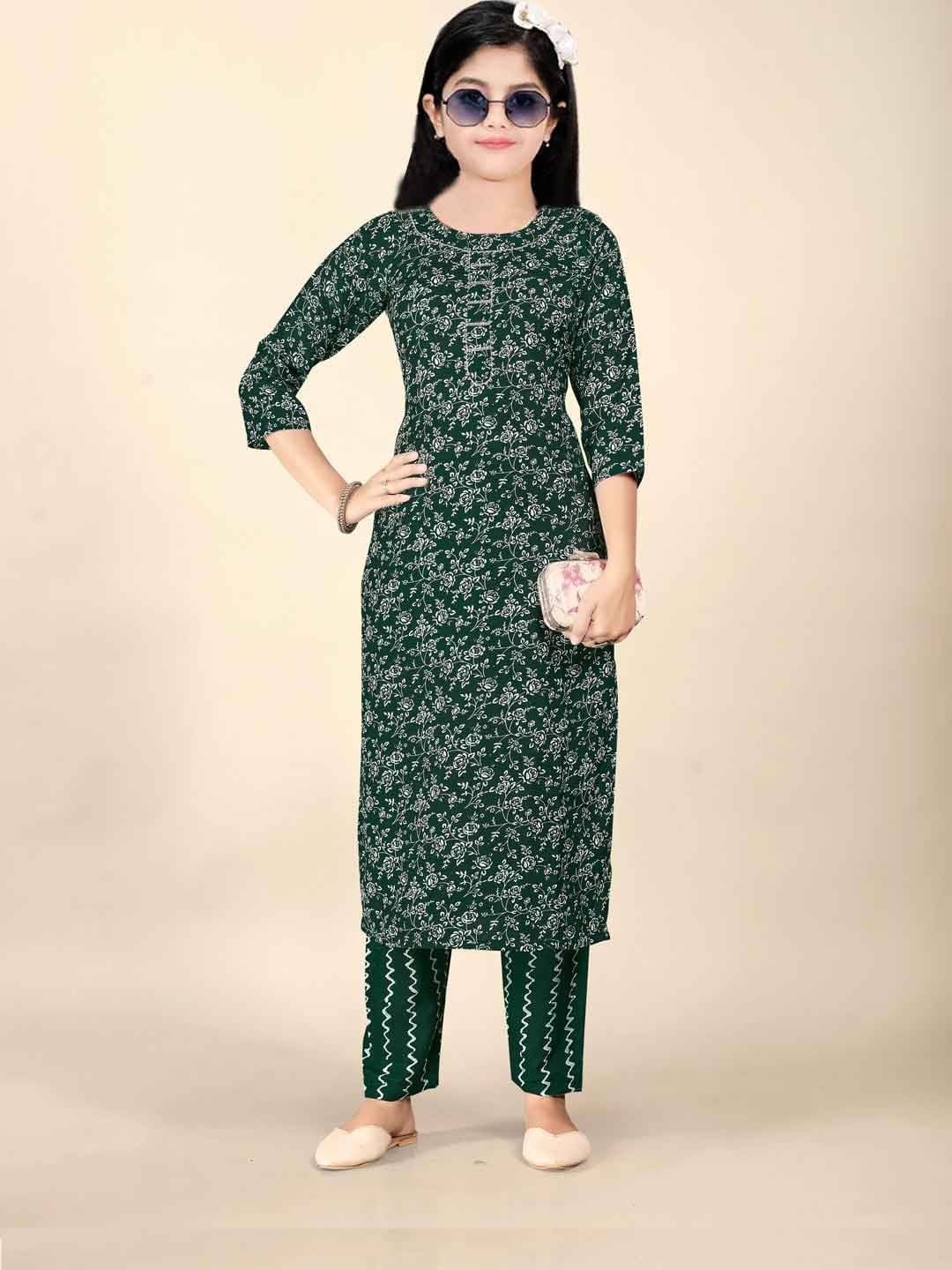     			KV Fashion Girls Rayon Kurti with Pants ( Pack of 1 , Green )
