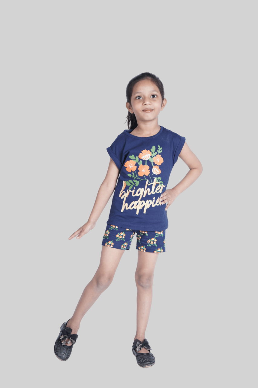     			Kidzee Kingdom Pack of 1 Girls Cotton T-shirt & Shorts ( Dark Blue )
