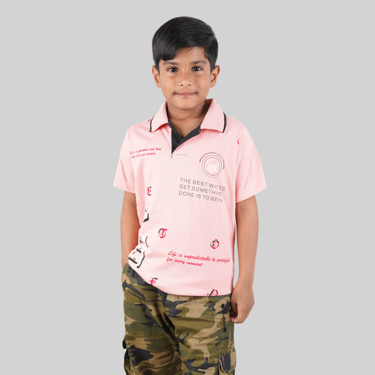     			Kidzee Kingdom Pack of 1 Boys Cotton T-Shirt ( Light Pink )