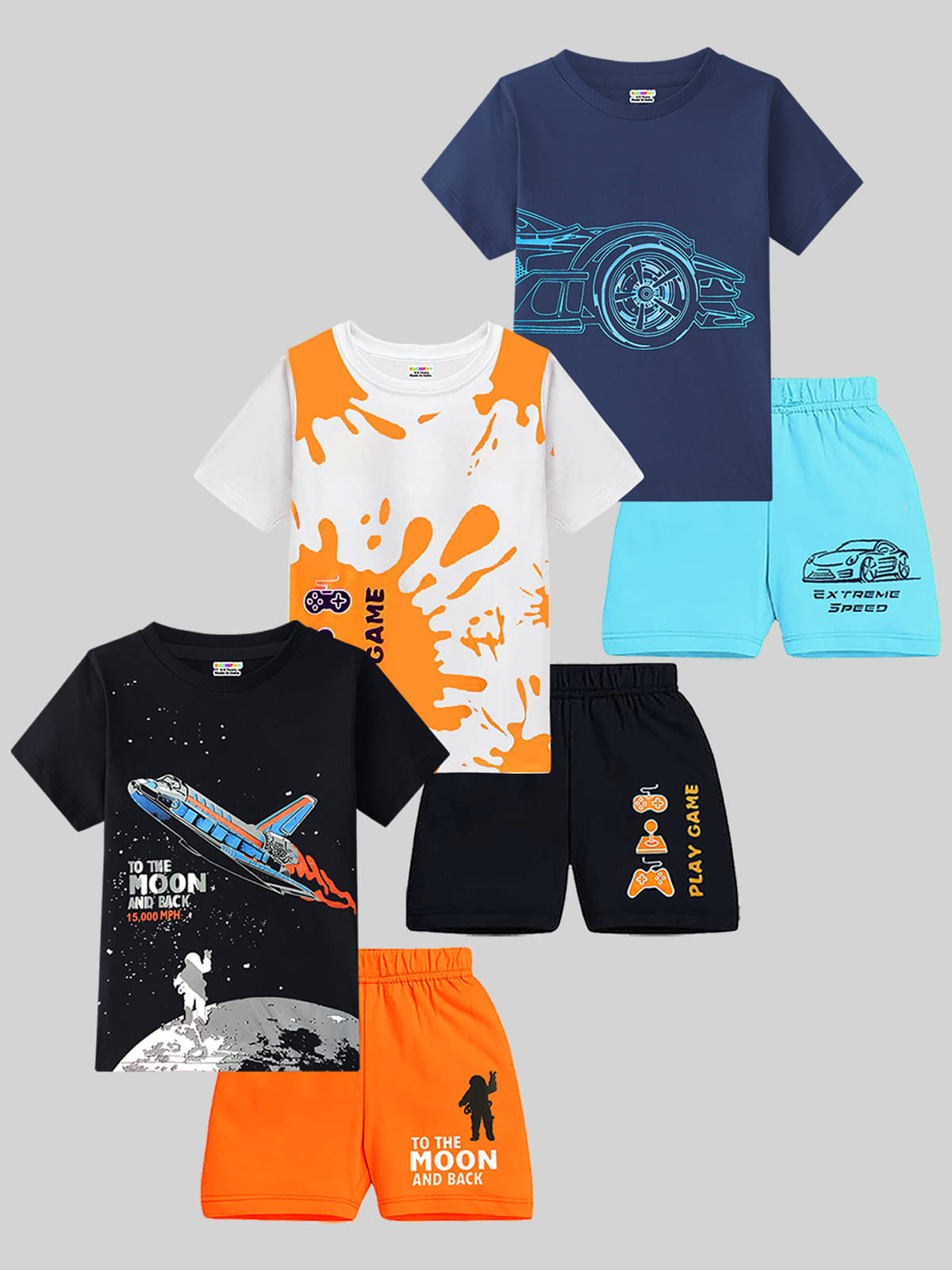     			Kuchipoo Pack of 3 Boys Cotton Blend T-Shirt & Shorts Set ( Multicolor 15 )