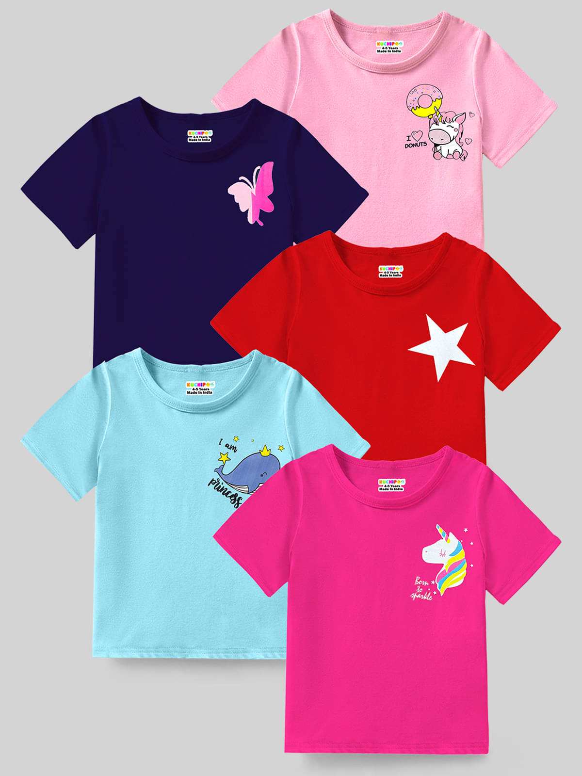     			Kuchipoo Pack of 5 Girls Cotton Blend T-Shirt ( Multicolor 13 )