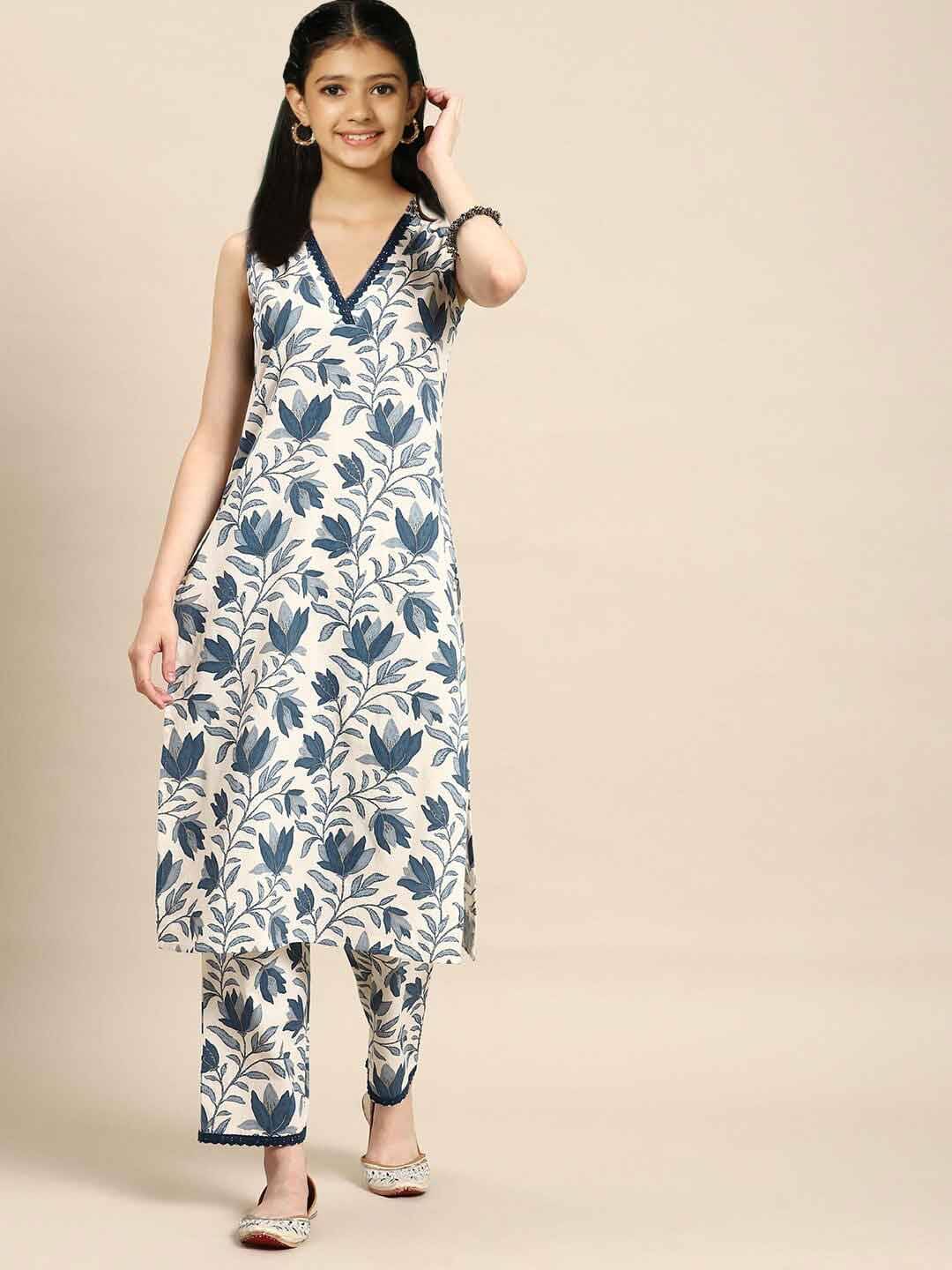     			Lady Shopi Girls Rayon Kurti with Pants ( Pack of 1 , White )