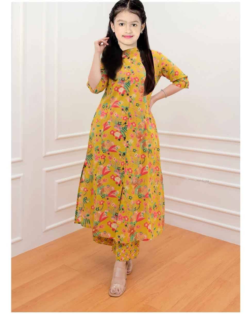    			Lady Shopi Girls Rayon Kurti with Pants ( Pack of 1 , Yellow )