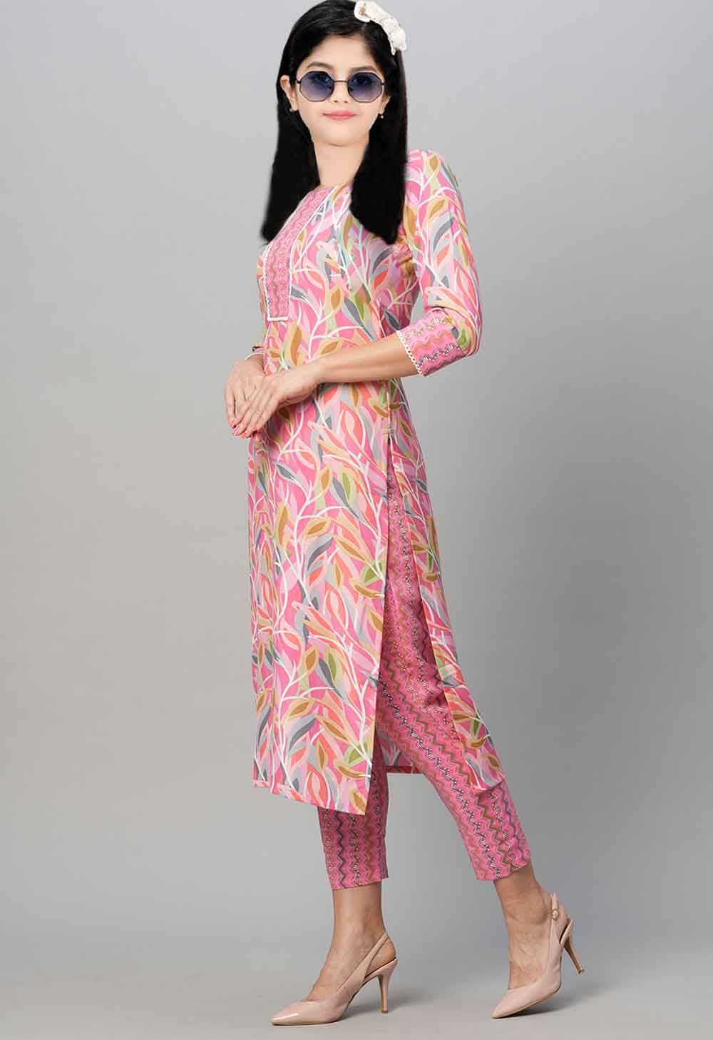     			Lady Shopi Girls Rayon Kurti with Pants ( Pack of 1 , Pink )