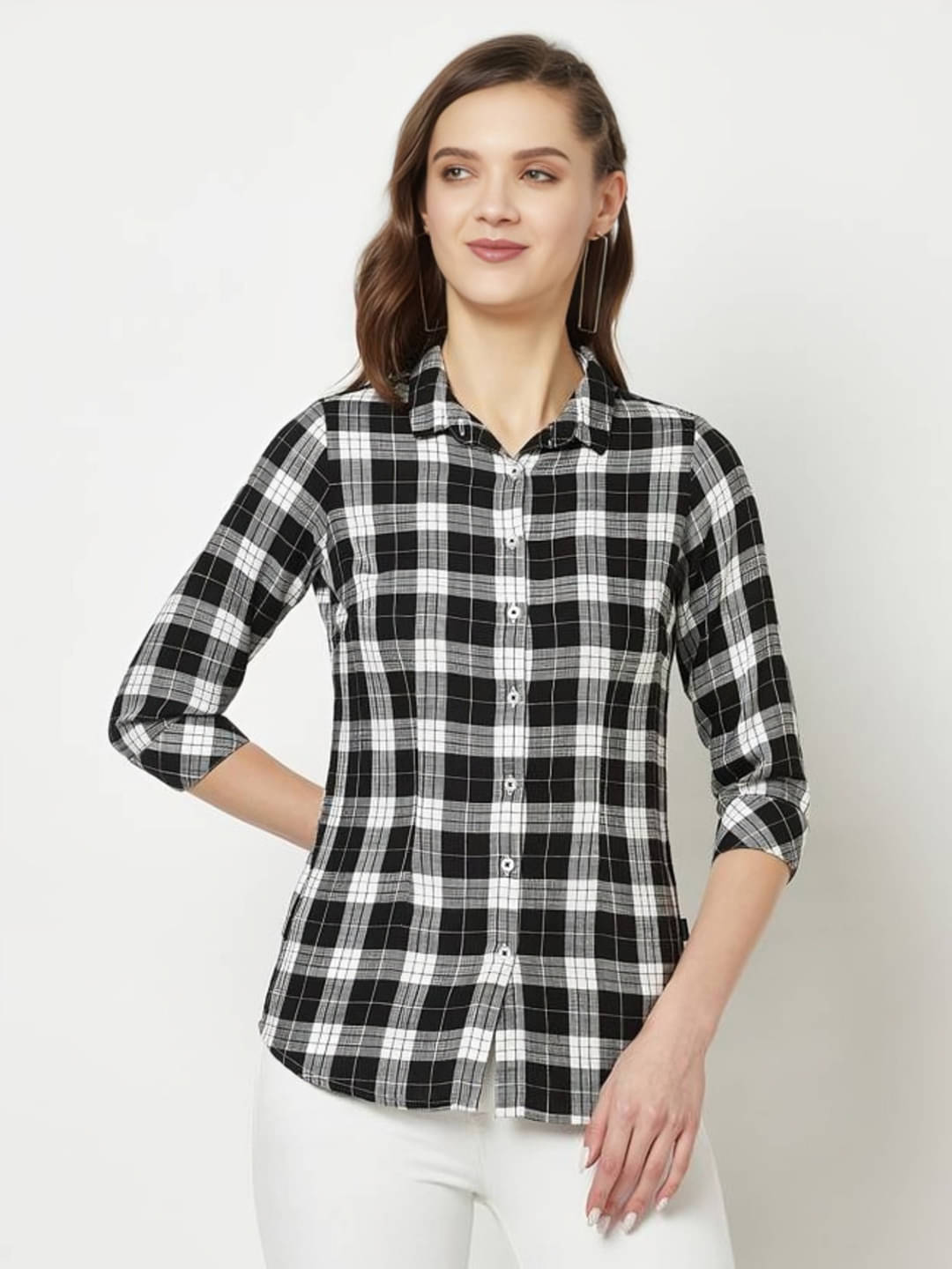 MAYKR Women Checks Cotton Shirt ( Black ) MAYKR Women Checks Cotton Shirt ( Black )