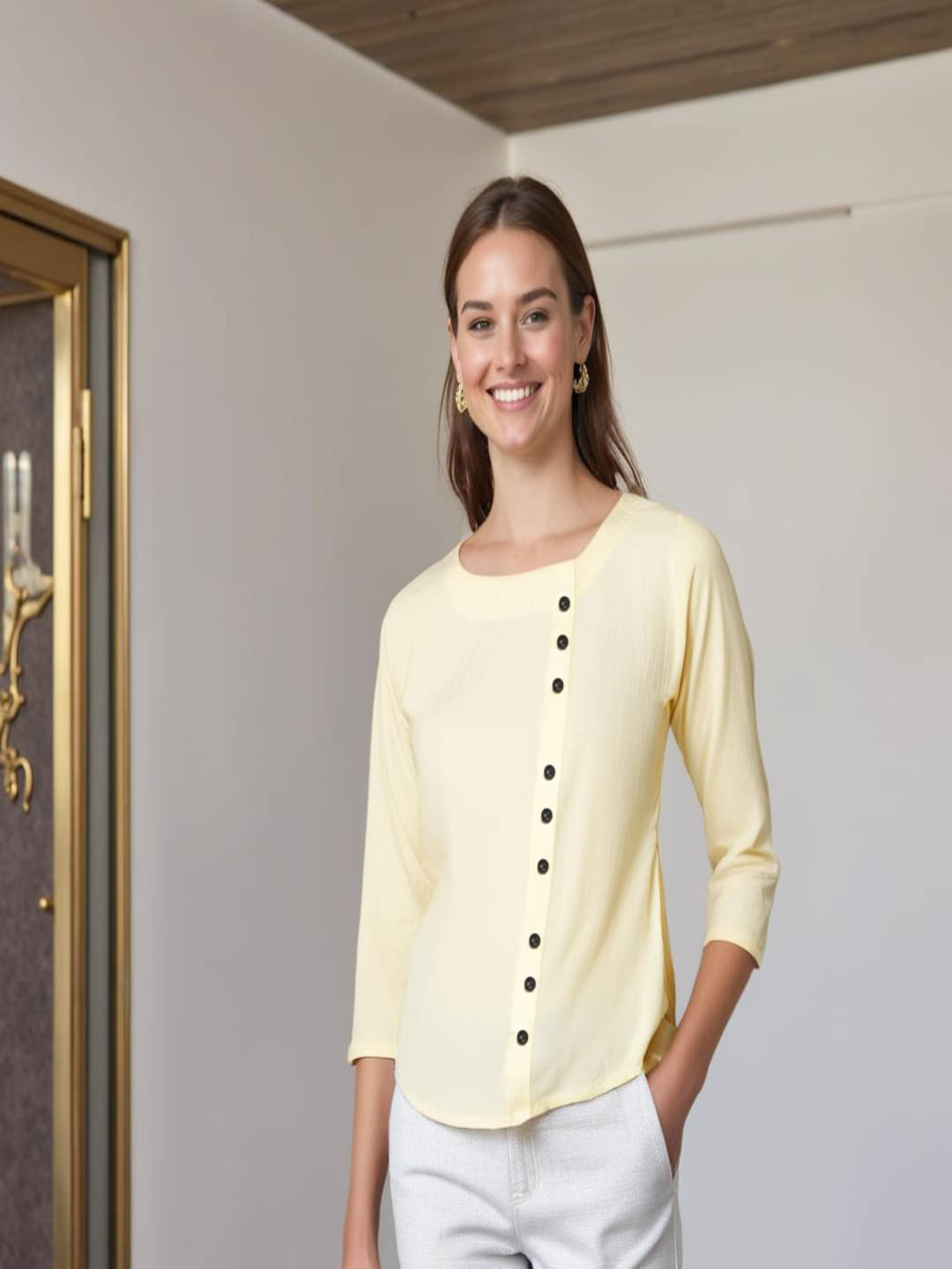 MAYKR Women's Polyester Regular Top ( Yellow ) MAYKR Women's Polyester Regular Top ( Yellow )