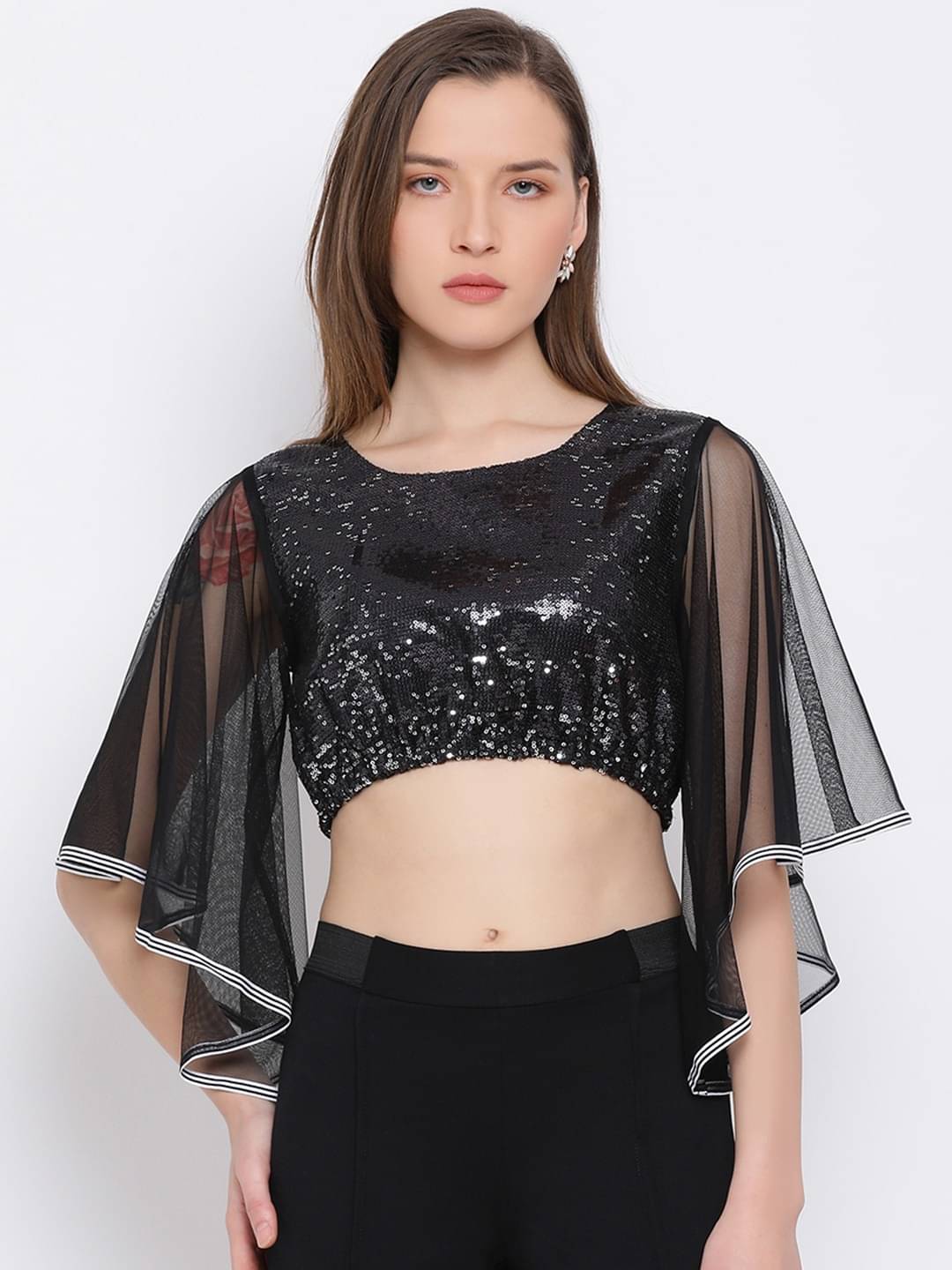     			OTIRA Black Polyester Women's Crop Top ( Pack of 1 )