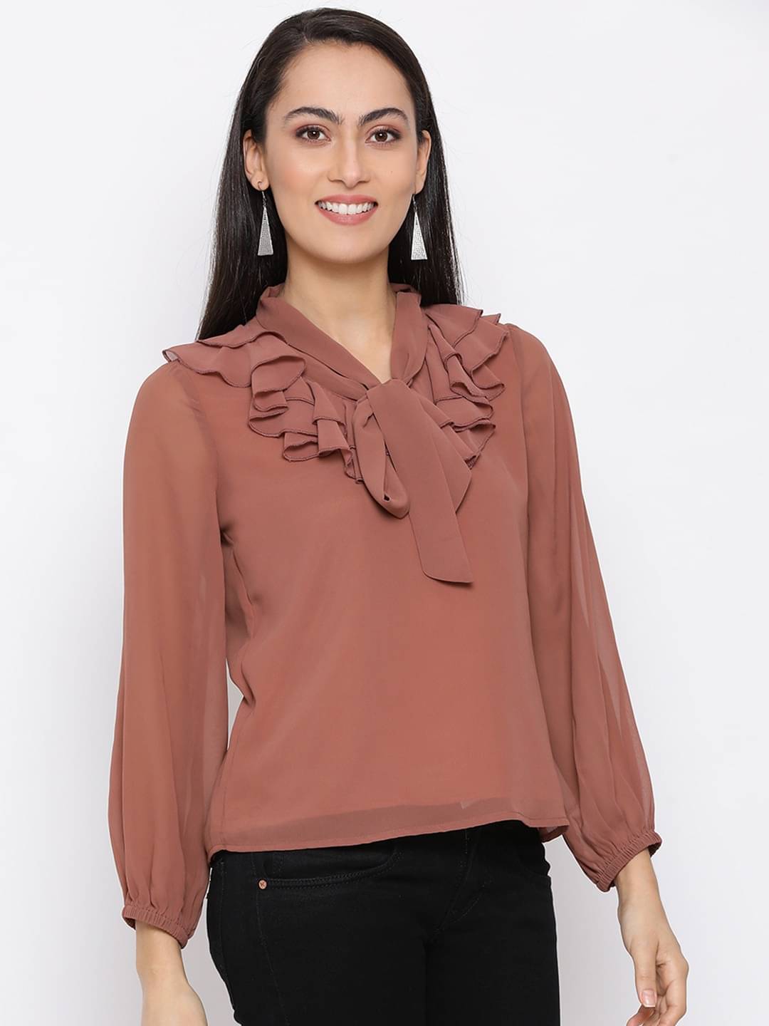     			OTIRA Women's Georgette Regular Top ( Brown )