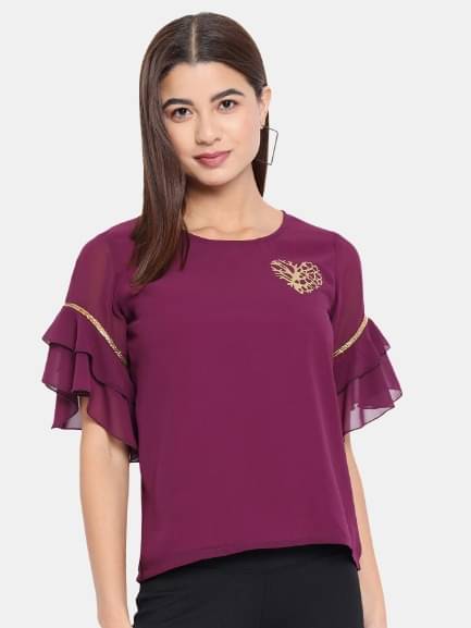 OTIRA Women's Georgette Regular Top ( Purple ) OTIRA Women's Georgette Regular Top ( Purple )