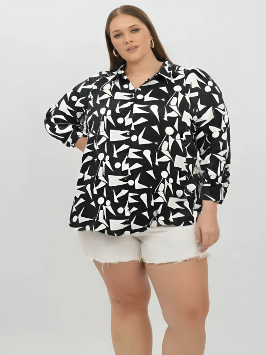     			PLUS PARADISE Women Printed Satin Shirt ( Black )