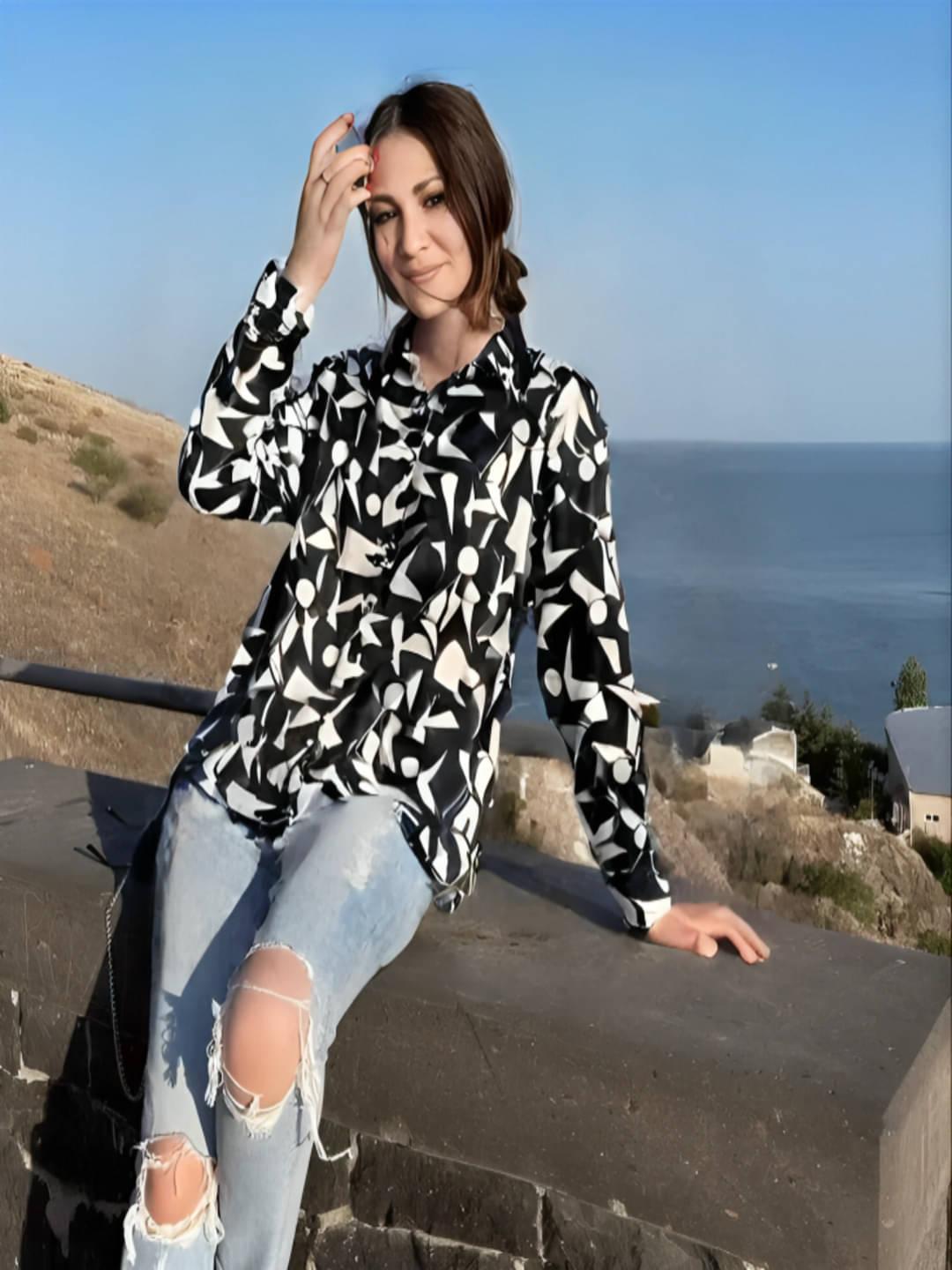 PLUS PARADISE Women Printed Satin Shirt ( Black ) PLUS PARADISE Women Printed Satin Shirt ( Black )