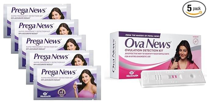 Prega News (5 packs) & Ova News Combo | Easy to Use Test Kits | Accurately Track Ovulation & Detect Pregnancy Prega News (5 packs) & Ova News Combo | Easy to Use Test Kits | Accurately Track Ovulation & Detect Pregnancy