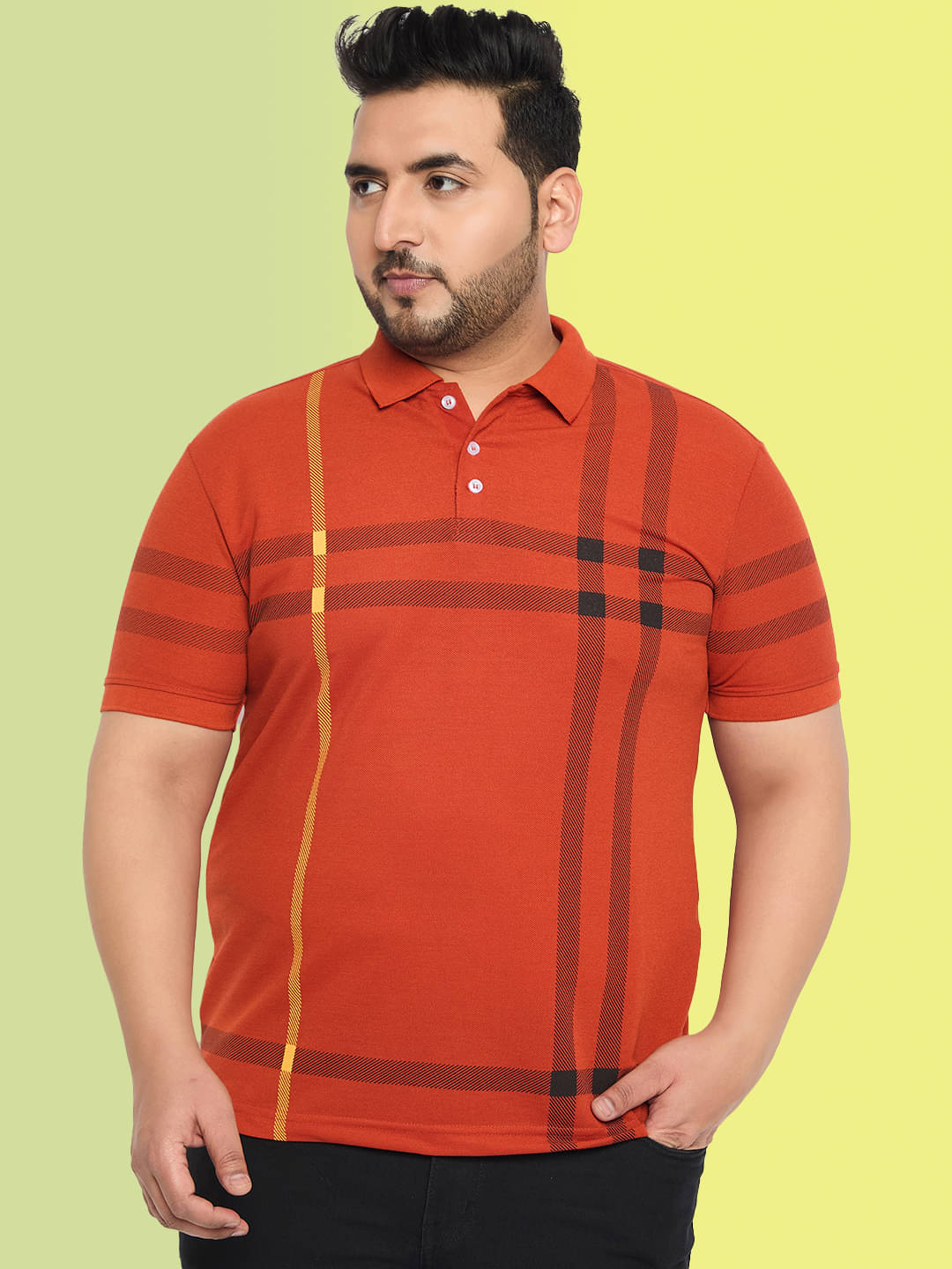 RELANE Pack of 1 Cotton Blend Regular Fit Checks Half Sleeves Men's Polo T Shirt ( Rust ) RELANE Pack of 1 Cotton Blend Regular Fit Checks Half Sleeves Men's Polo T Shirt ( Rust )