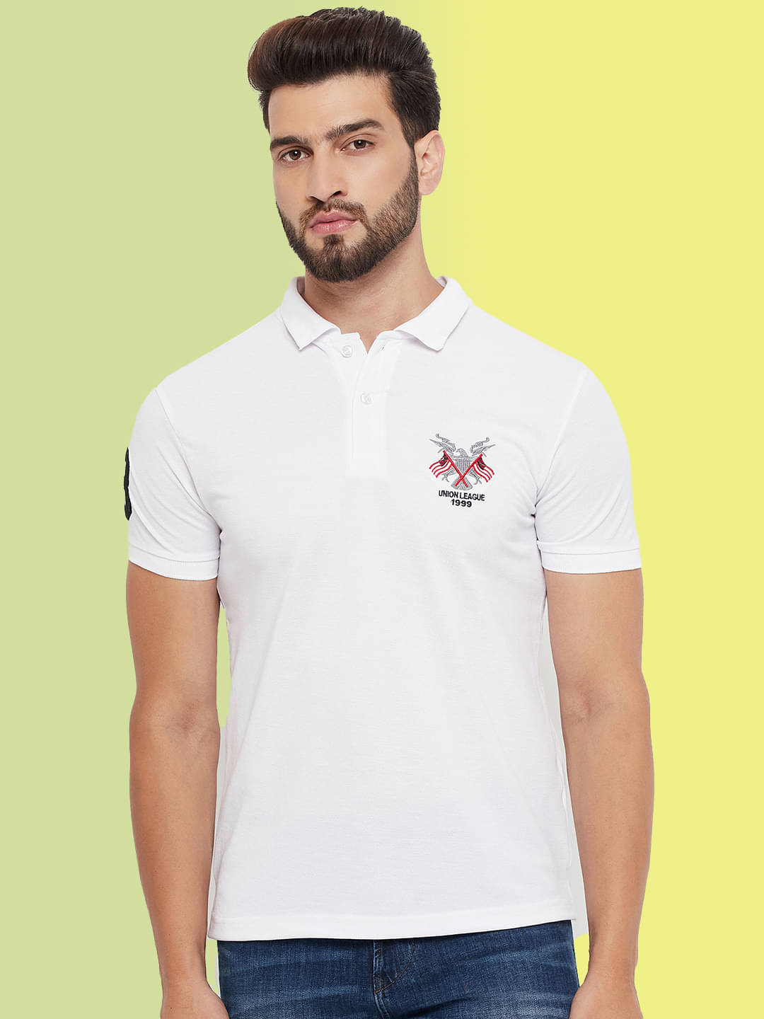     			RELANE Pack of 1 Cotton Blend Regular Fit Embroidered Half Sleeves Men's Polo T Shirt ( White )