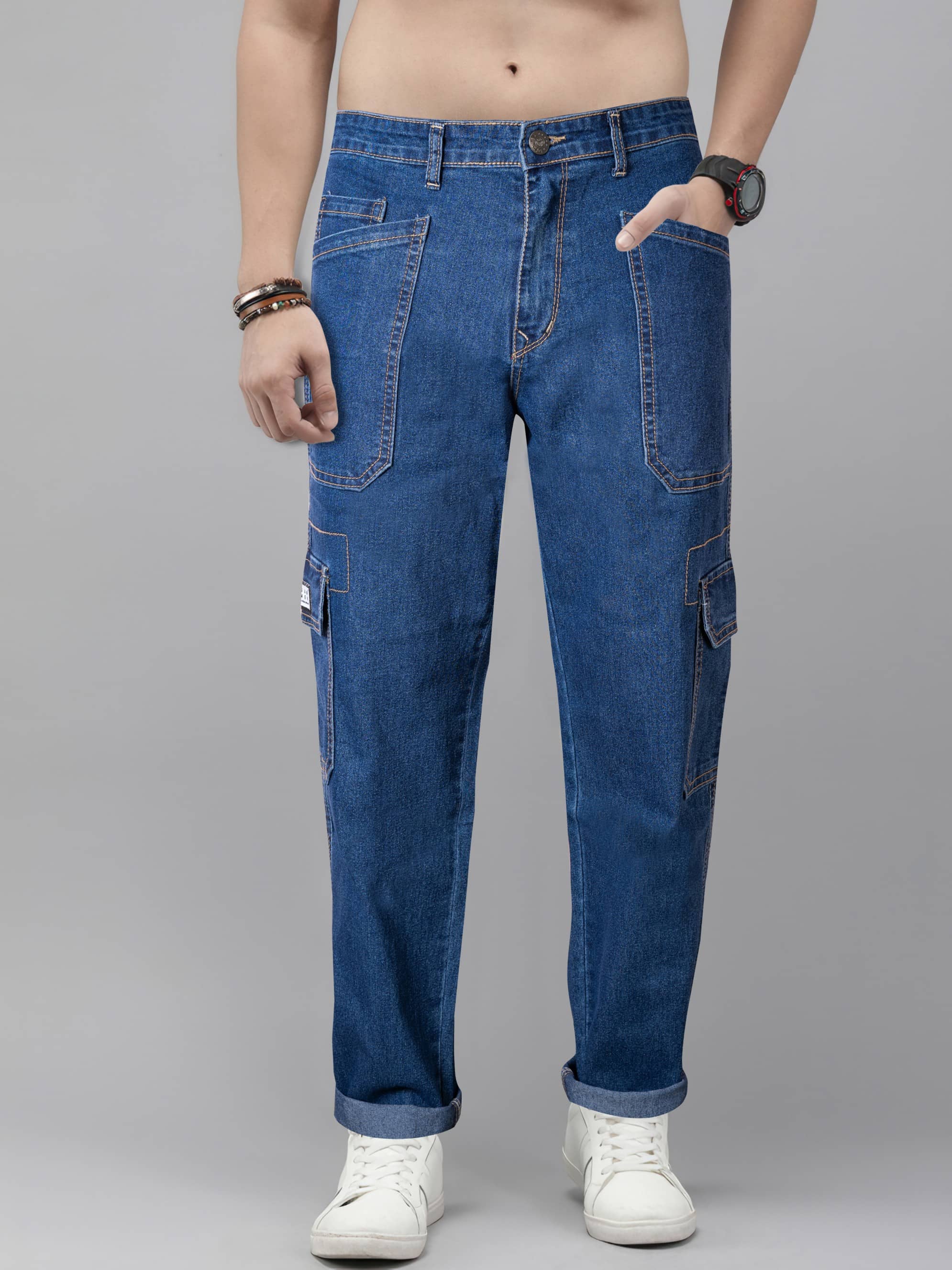 RIG BONE Cuffed Hem Men's Jeans - Navy Blue ( Pack of 1 ) - Jeans | Buy online on ZillyBuy