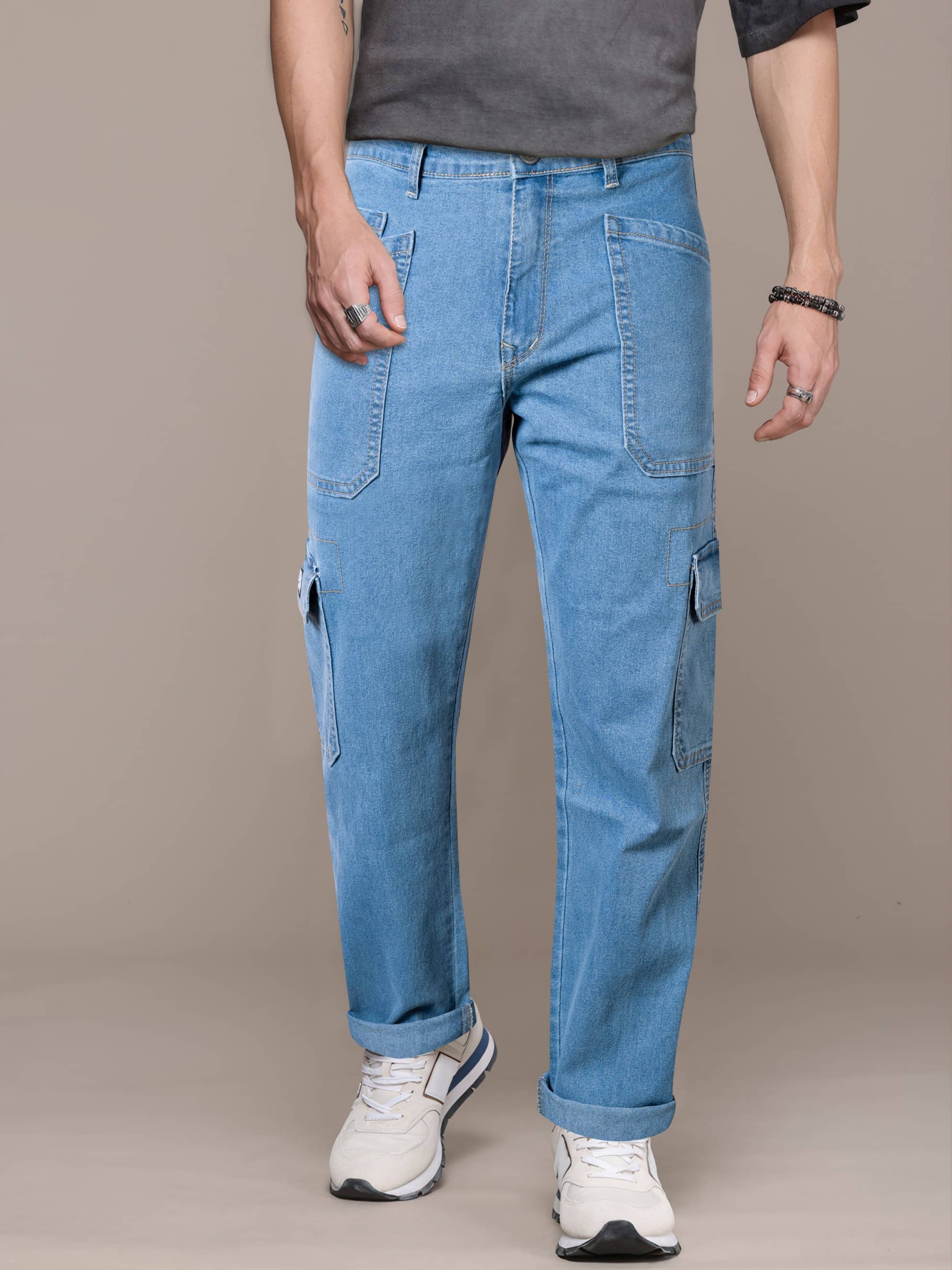 RIG BONE Cuffed Hem Men's Jeans - Light Blue ( Pack of 1 ) - Jeans | Buy online on ZillyBuy