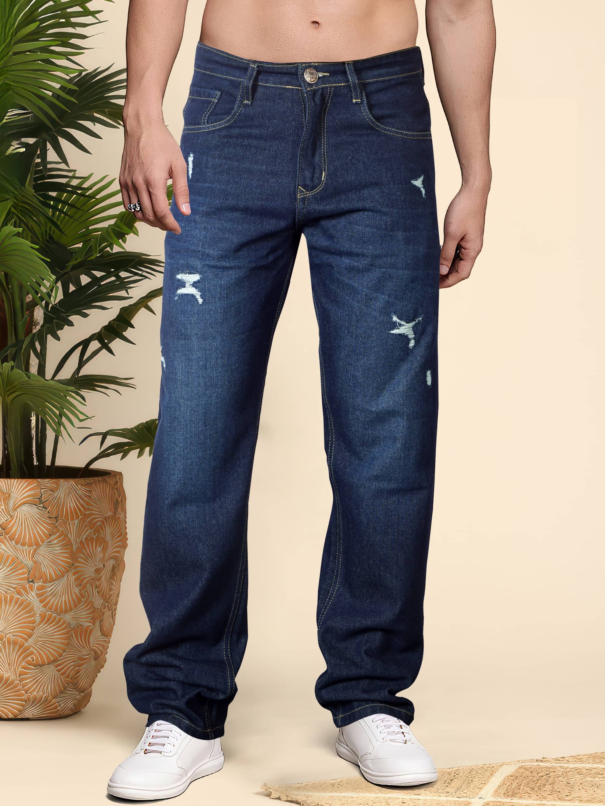     			RIG BONE Distressed Men's Jeans - Dark Blue ( Pack of 1 )